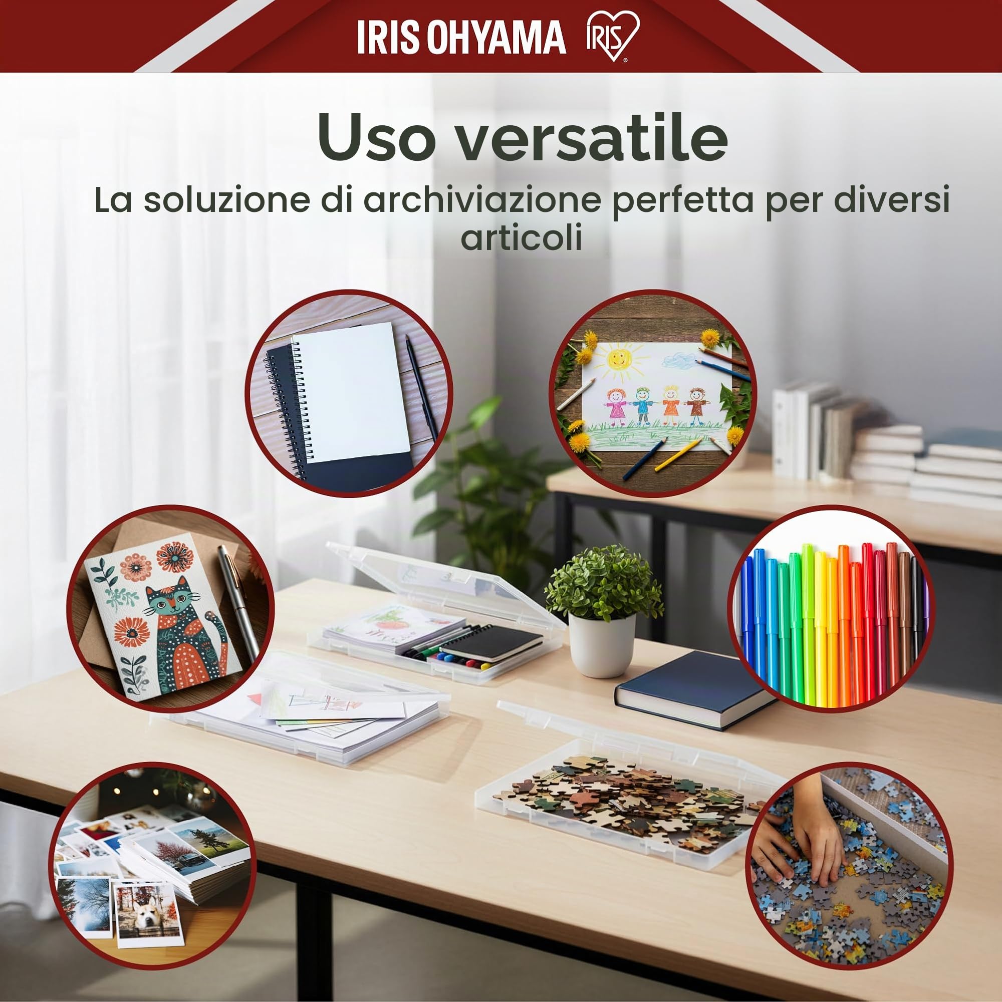 Iris Ohyama, Scatole Documenti A4, Cartelline Portadocumenti, Set da 4, Trasparente, Capacità di 150 Fogli A4 Ciascuna, Impilabile con Maniglia e Chiusura di Sicurezza, Senza BPA, Cartella, PJC-A4