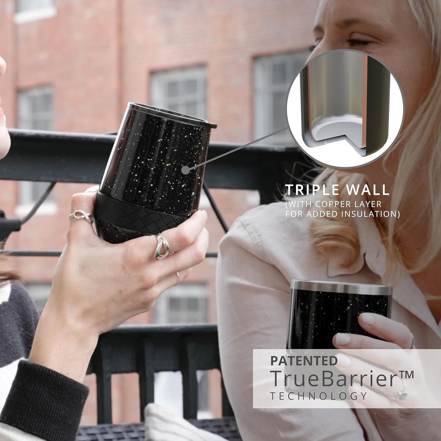 Elemental Recess Wine Tumbler - Triple Wall Insulated Stainless Steel Coffee Mug for Hot & Cold Drinks - Portable Cup with Shatterproof Sip Lid for Camping, Outdoor & Travel - 10oz - Black Speckle - Image 3