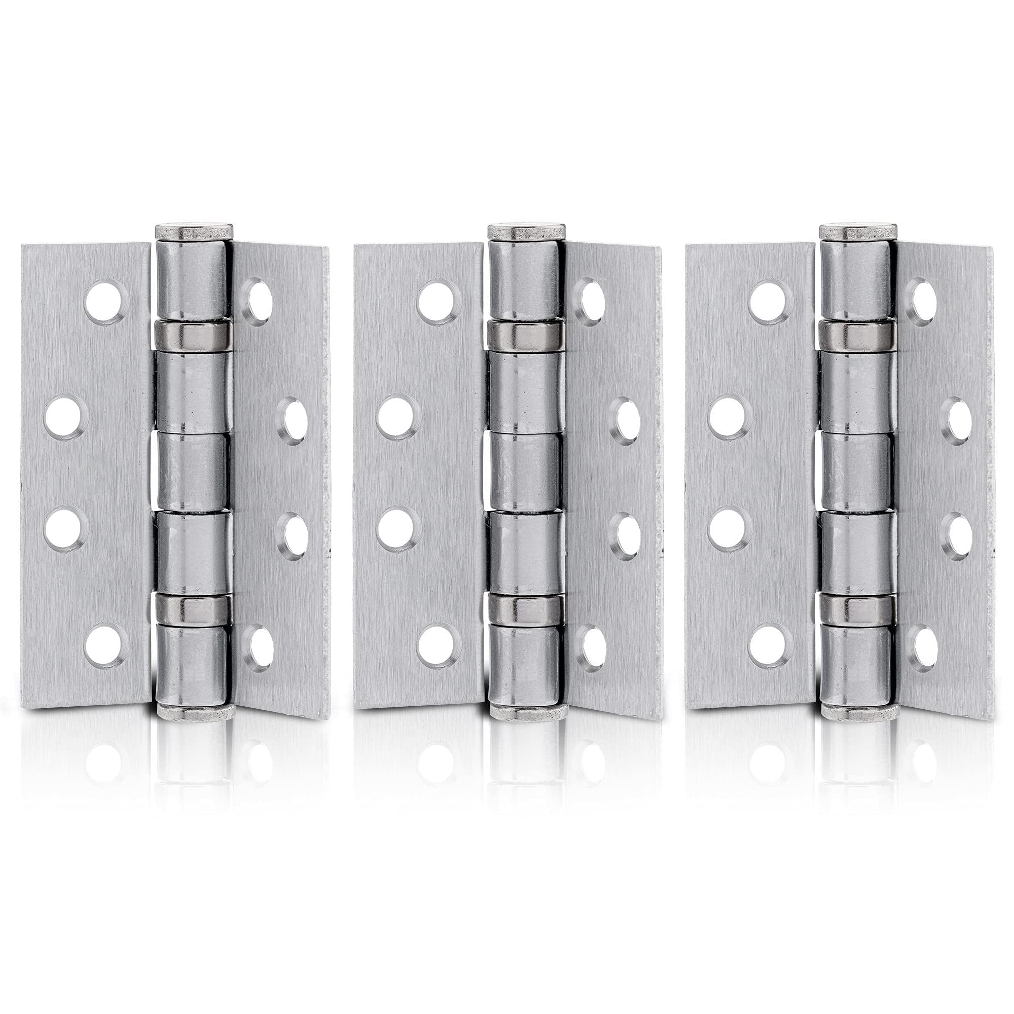 4 Inch (100Mm) Satin Chrome Ball Bearing Hinges, Steel Door Hinge For Wooden Doors (1.5 Pairs) 5060568907284