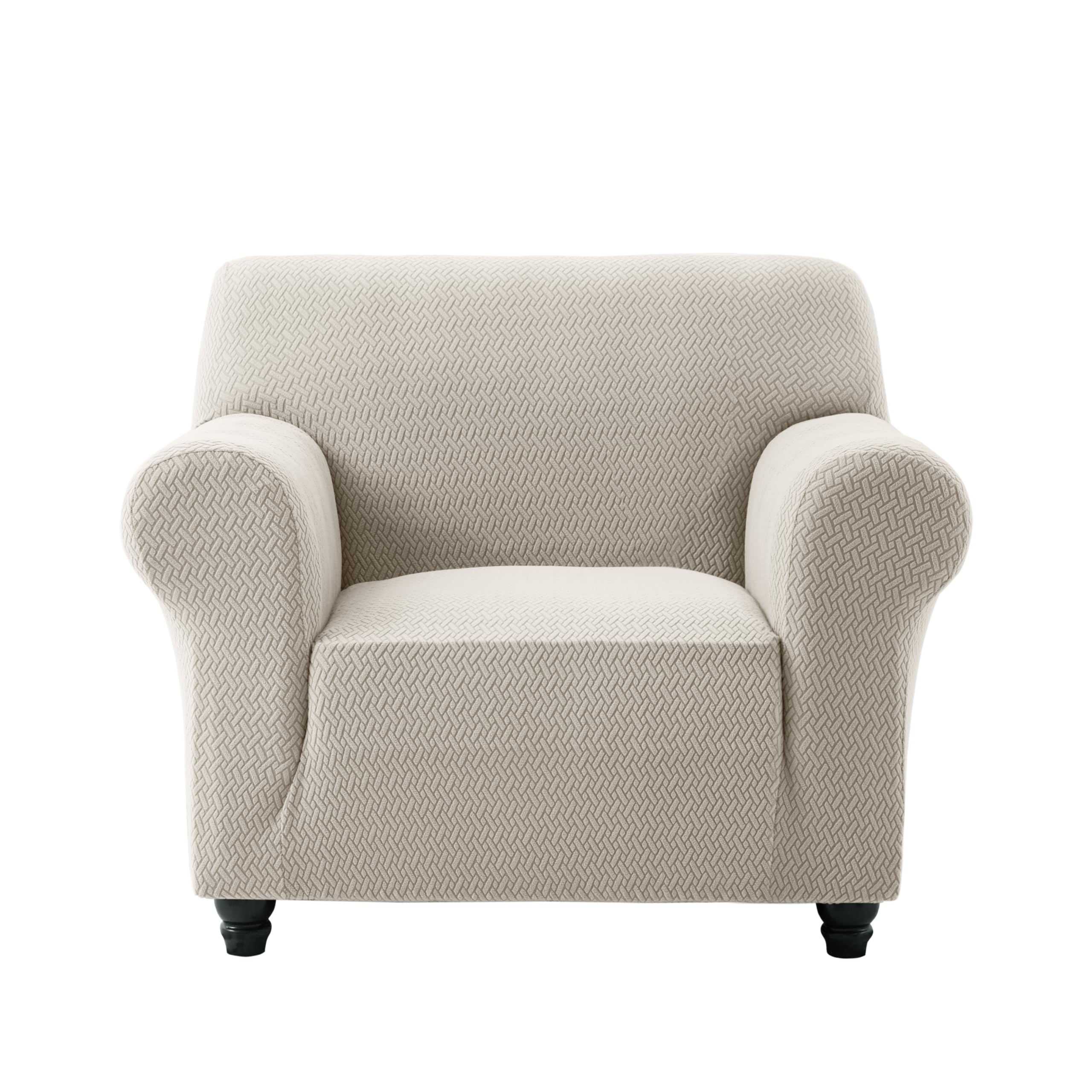 AMEHA High Stretch Sofa Cover Elastic Fit Chair Covers Non Slip Slipcovers Spandex T Shape Couch Armchair Cover Furniture Protector - 1 Seater, Beige