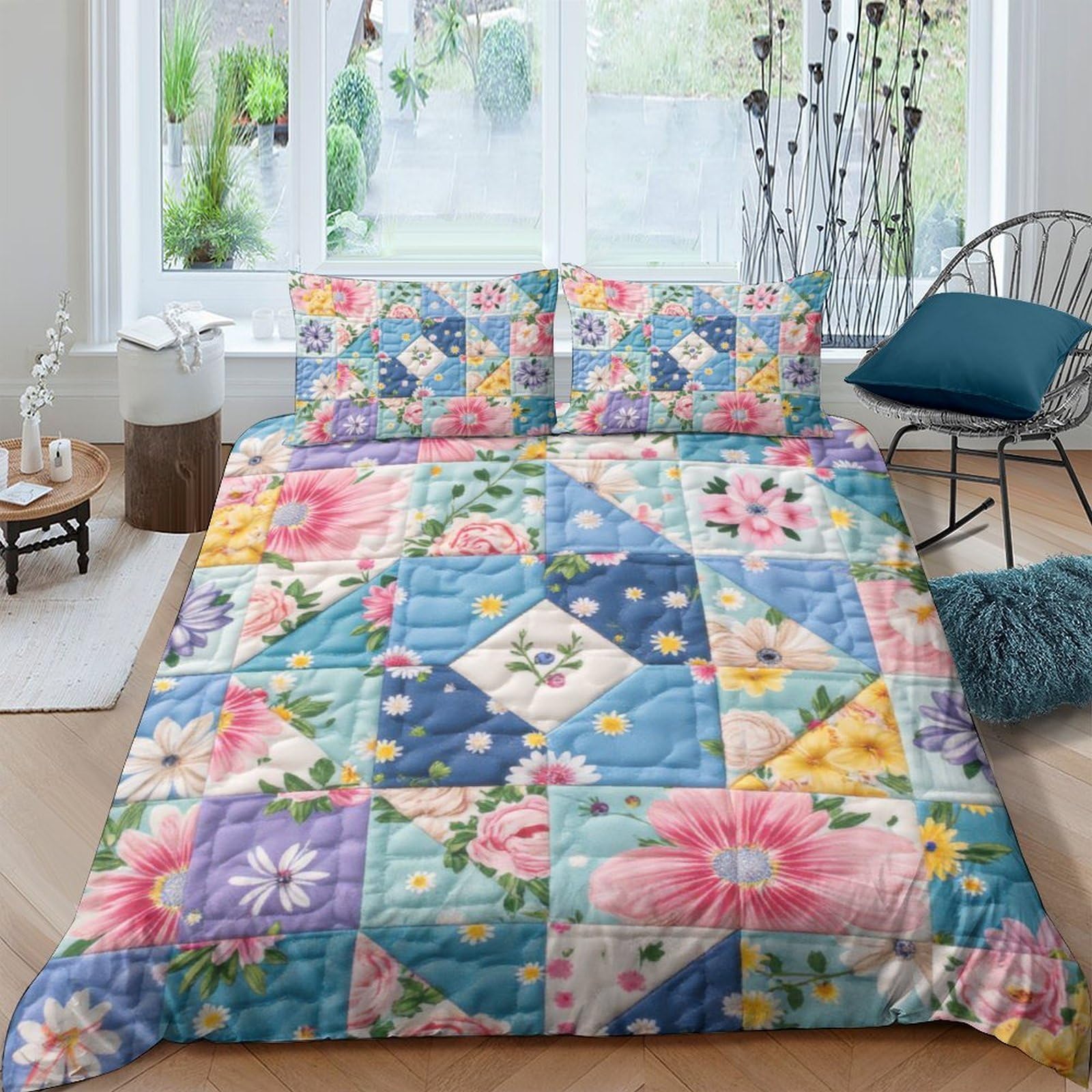 Ctjqhvkz Style-3 3D Printed Floral Patchwork Fitted Sheet Microfiber Soft Pastel Garden Bed Cover For Bedroom Guest Room Mattress Decor Single（135X200cm）