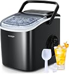 Ecozy Comptoir portatif de fabrication de glace, 26 d'un poids 24 Heures Machine à glace 9 Cubes prêts en 6 Mins, auto-nettoyage, avec sacs / scoop de standing pour la fête du camping, noir
