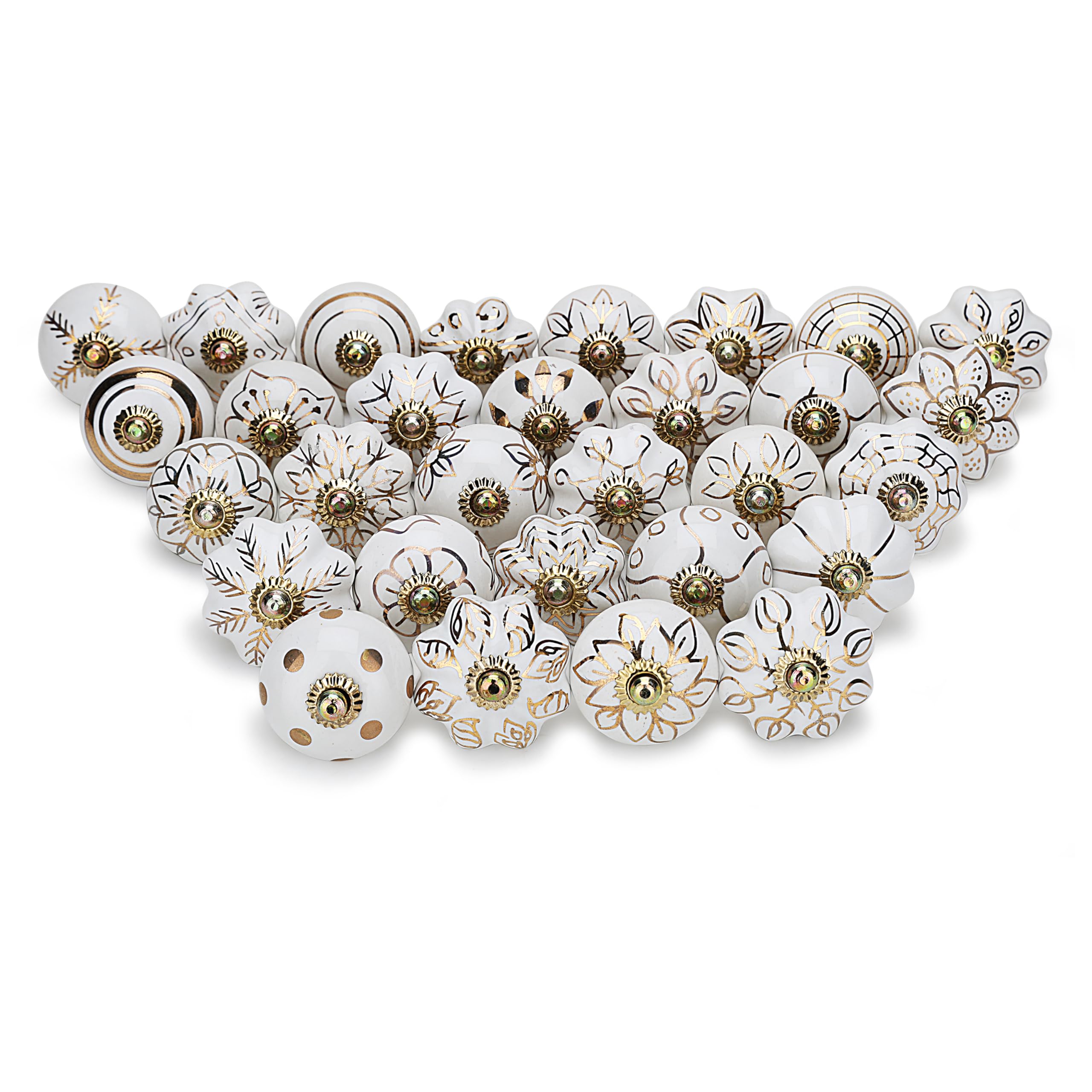 Craft Trade Gold Türschrankknopf Boho Antik Keramik-Türknöpfe Kommode Schublade Zieht Hardware Knöpfe fur Küche Möbel Messing und Schrank - 30 Stück
