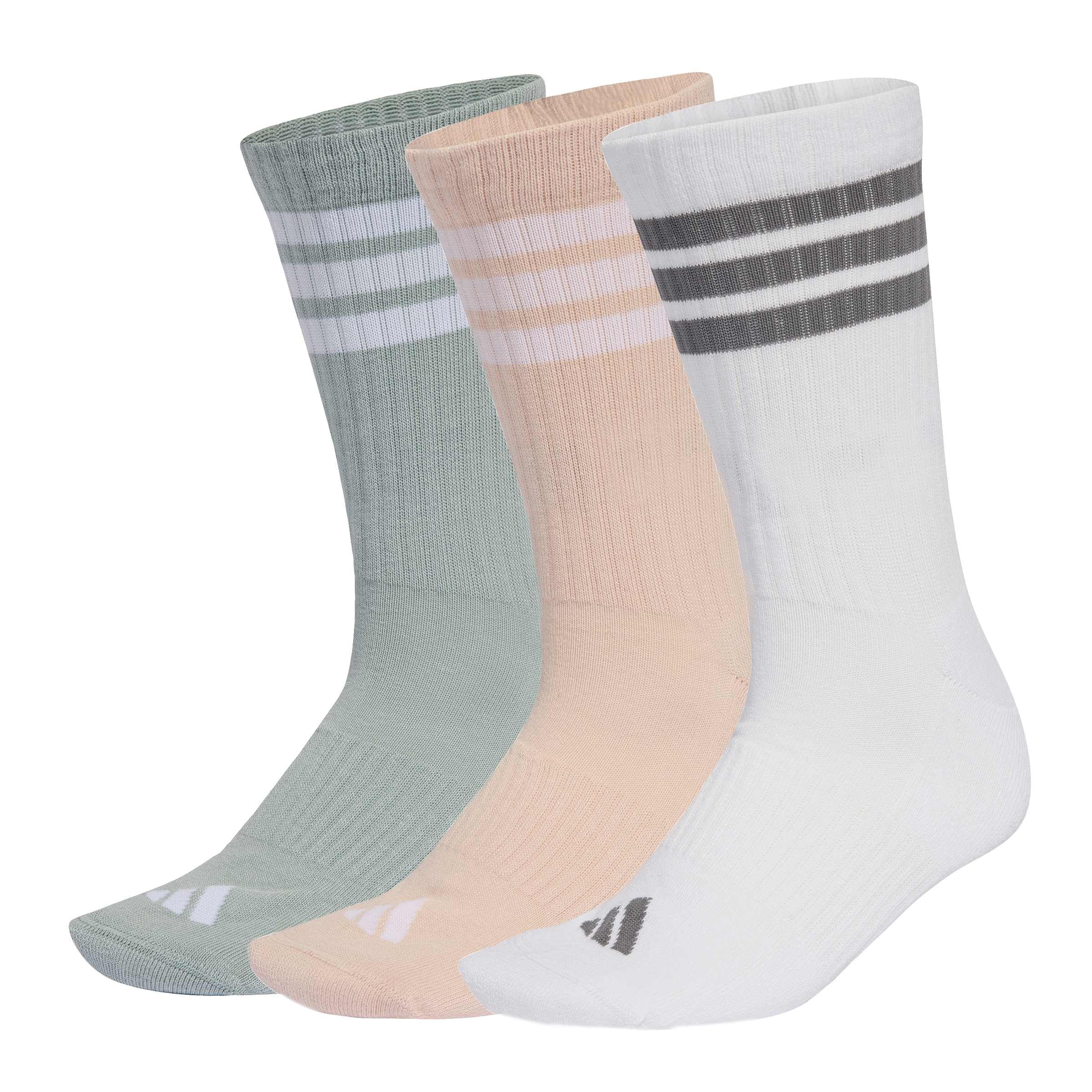 adidas Unisex 3STRIPES CUSHIONED SPORTSWEAR CREW SOCKS 3 PAIR PACK, blush pink/white/Wonder Sage, 42-45