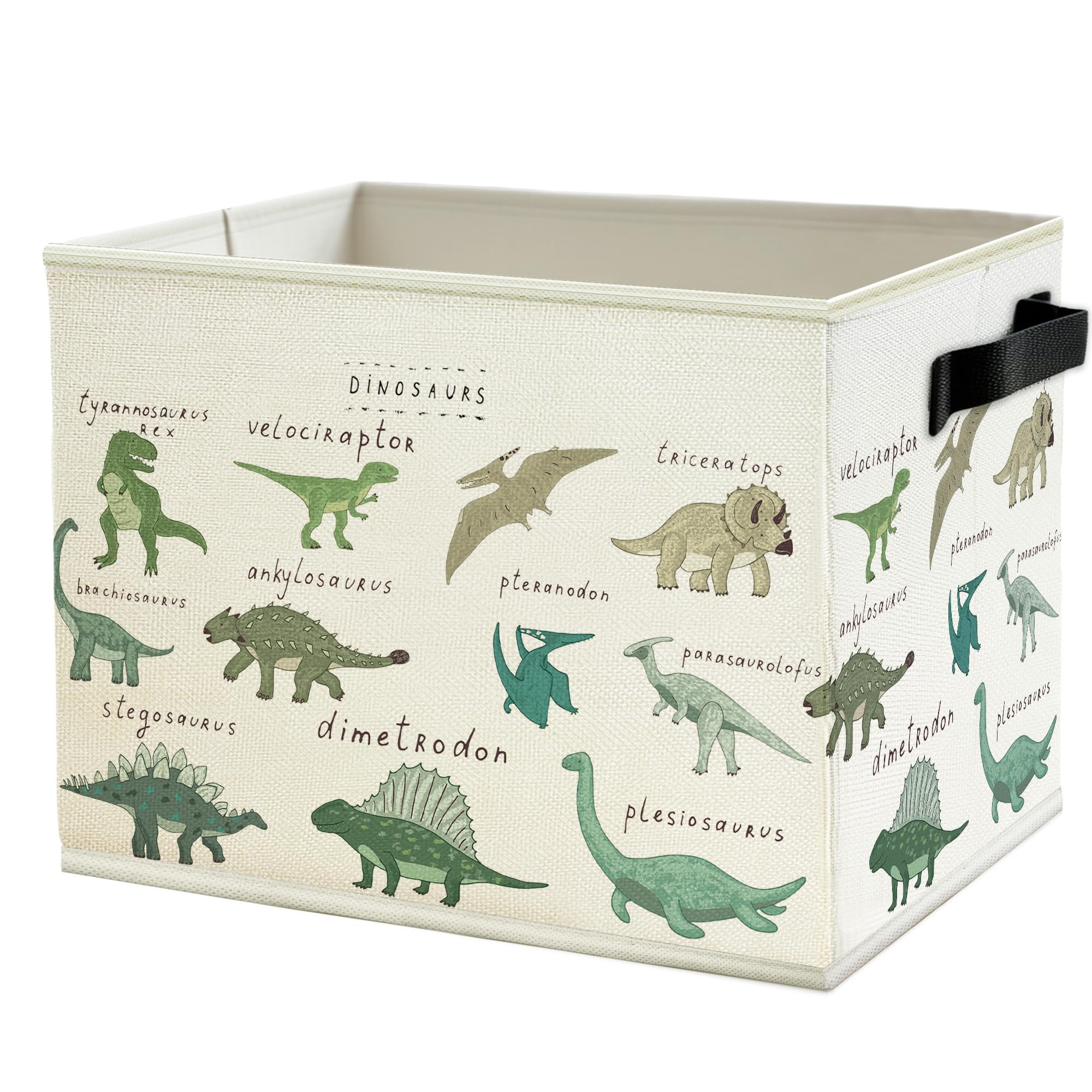 Dinosaur Storage Bins Box with Handles, Dinosaur Nursery Decor, Species of Dino Collapsible Basket Organizer for Boys Playroom Bedroom Bathroom Books Clothes
