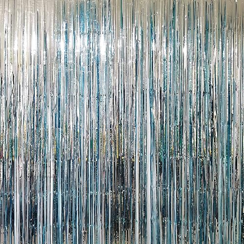 Cortinas de fondo para cabina de fotos de oropel de papel metálico para decoración de fiestas, paquete de 4 cortinas de flecos de papel de aluminio