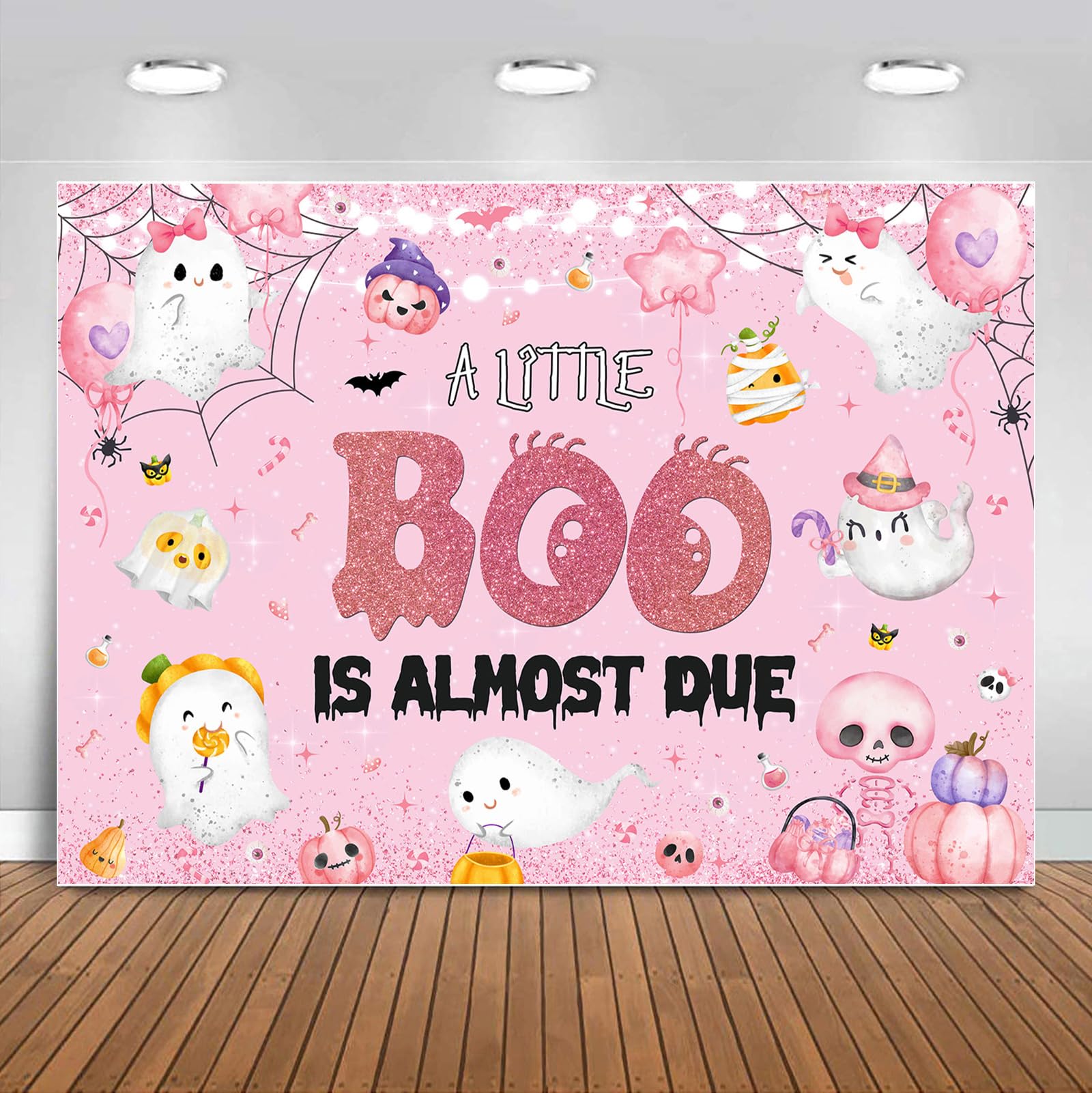 Halloween Baby Shower Backdrop - 'A Little Boo Is Almost Due' 7x5ft Photo Background