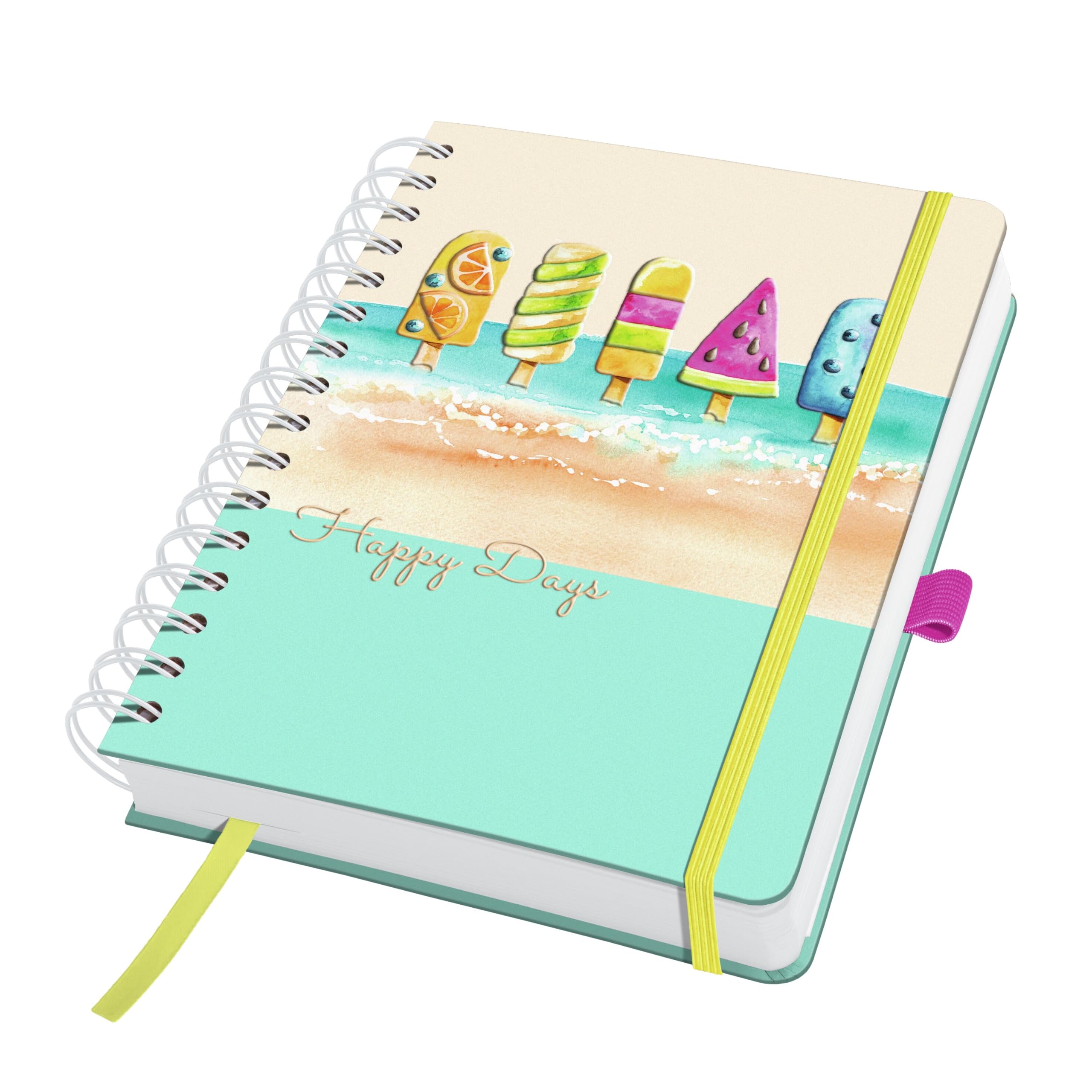 Sigel JN655 Spiral notebook Jolie - Summer Breeze - approx. A5 - dotted (dot grid) - hardcover - pink/sandbrown/yellow/aquamarine - 240 p. - 120 gsm - FSC-certified