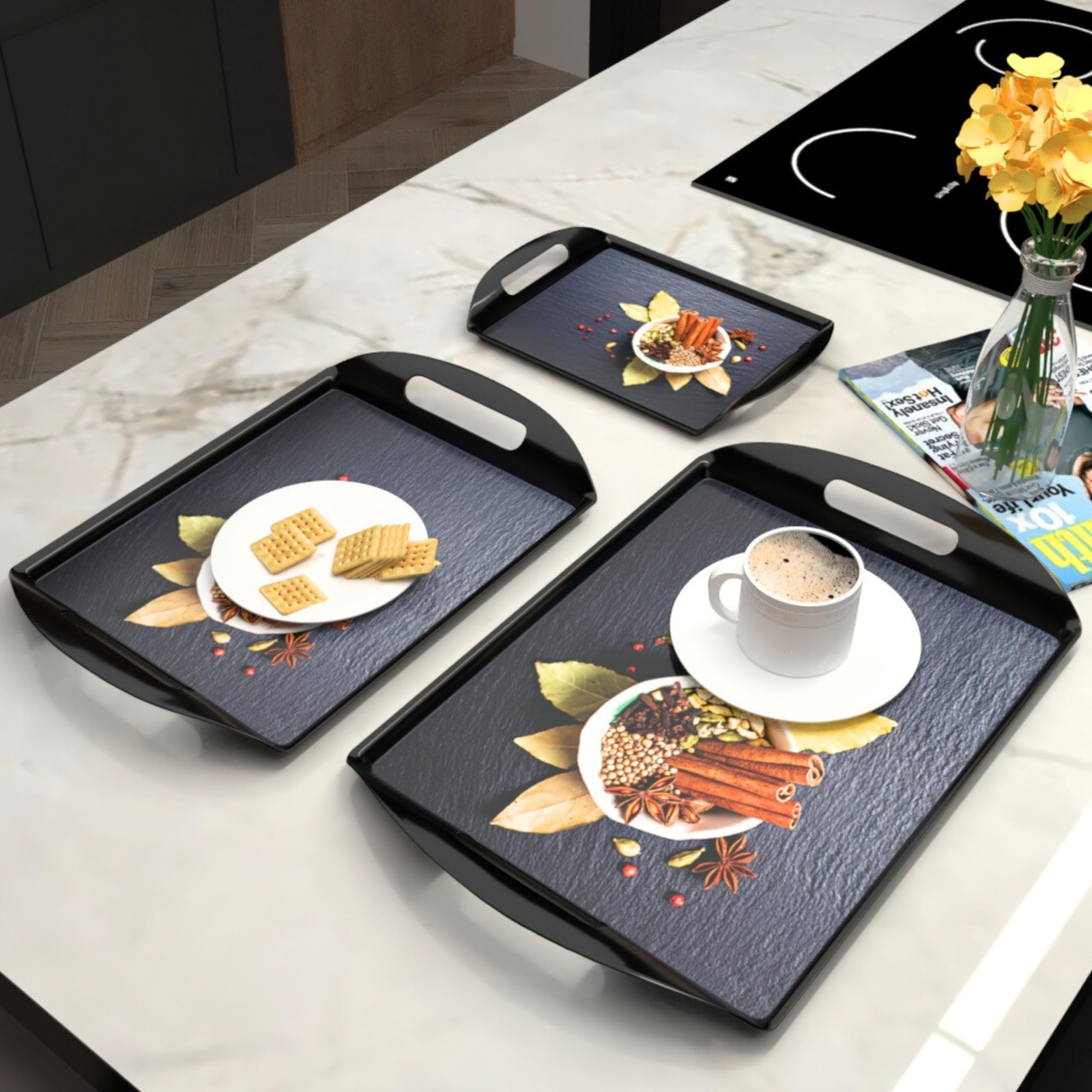 Castleite Aroma Series Melamine Trays Set of 3 with Handles for Serving Snacks or Tea – A Designer Tray Medley for Home or Cafe Use (Spicy Destin) (B0BC48VSK3) Amazon Price History, Amazon Price Tracker