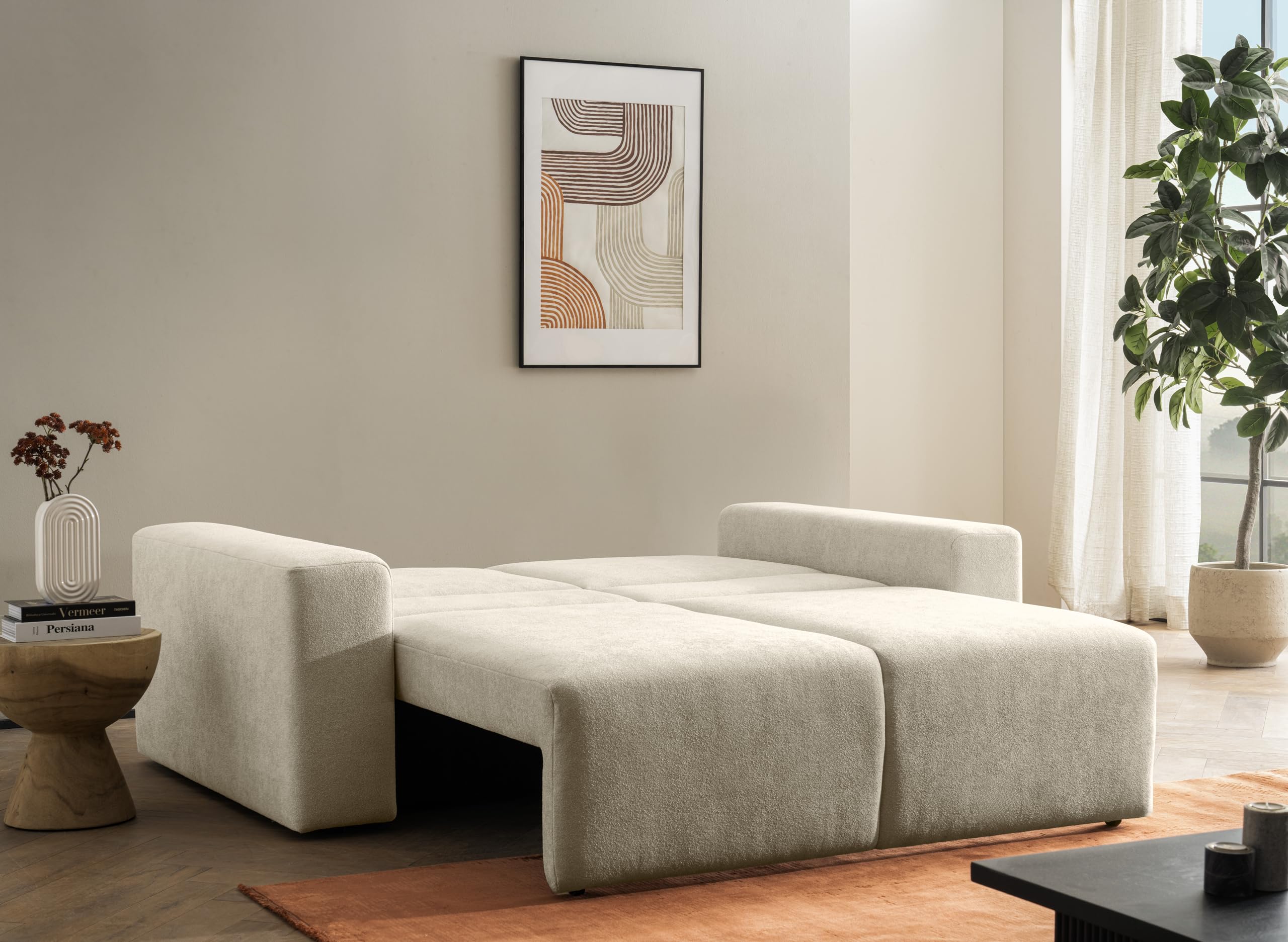 DOMO. collection Sofa Lares, Schlaffunktion & Federkern, Beige | 2 Sitzer mit Schlaffunktion und losen Rückenkissen, komfortables Schlafsofa, 192 x 116 x 85 cm (BxTxH)
