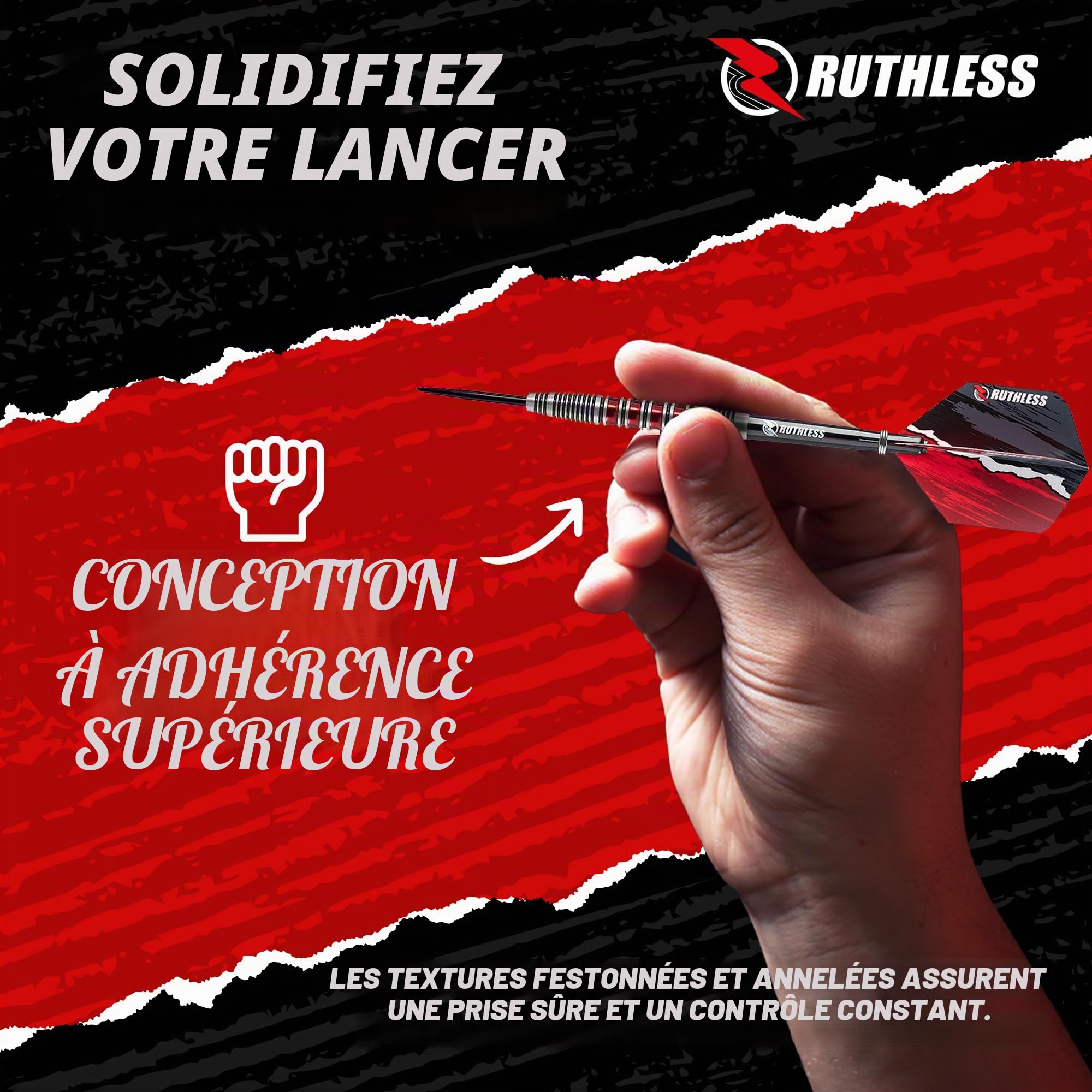 RUTHLESS Red Falcon Jeu de fléchettes professionnelles en tungstène avec ailettes et tiges 22 g et 24 g