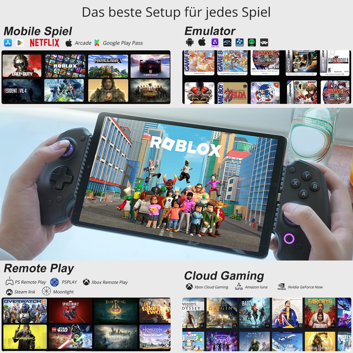 abxylute S9 Full-Size Gaming Phone Controller für iPhone 15/16/17, iPad Mini 6/7 Android Tablet Bluetooth TypeC Mobile Gamepad Kostenloser Tastenbelegung Genshin Impact, Hall Effect Joystick (black)