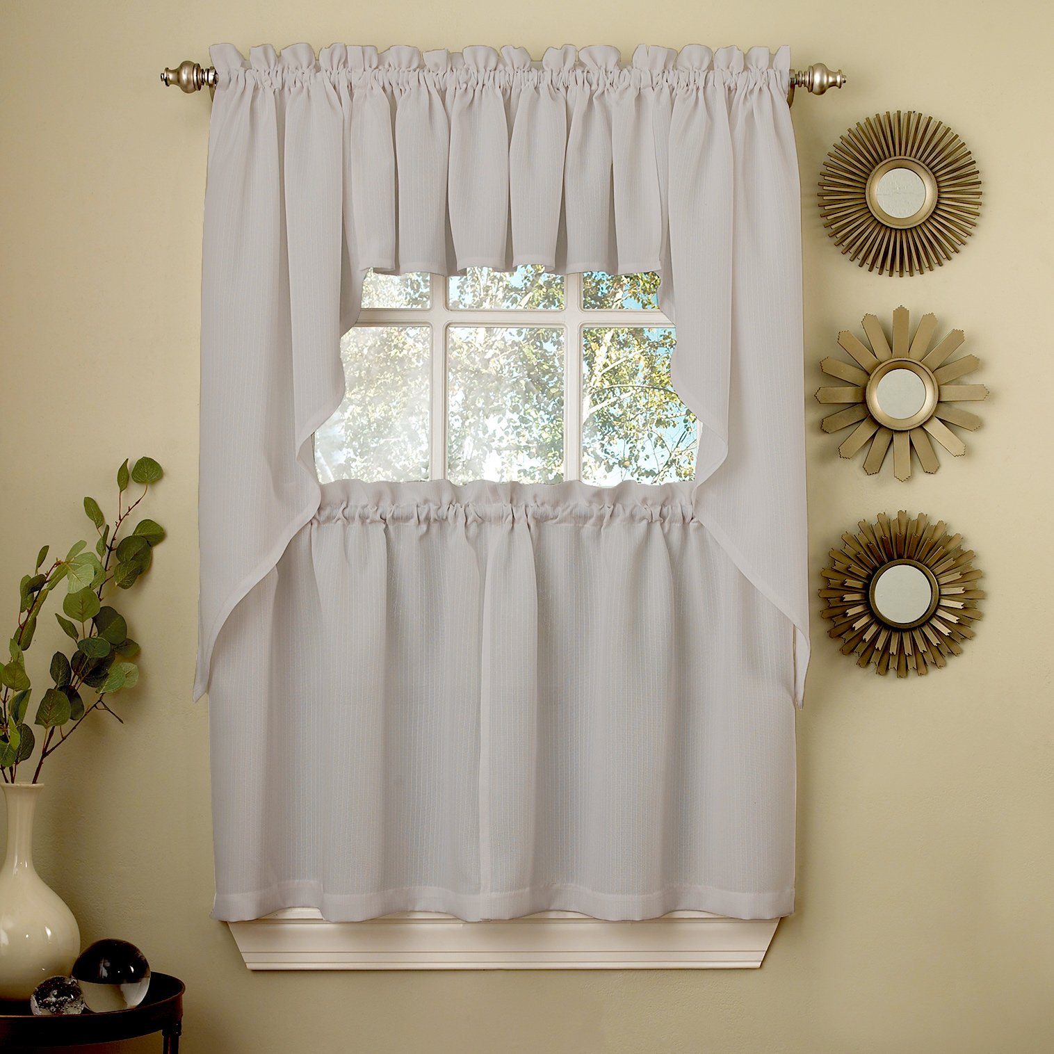 Sweet Home Collection 5 Pc Kitchen Curtain Set-Valance Swag Choice of 24" or 36" Tier Pair, Ribcord Gray