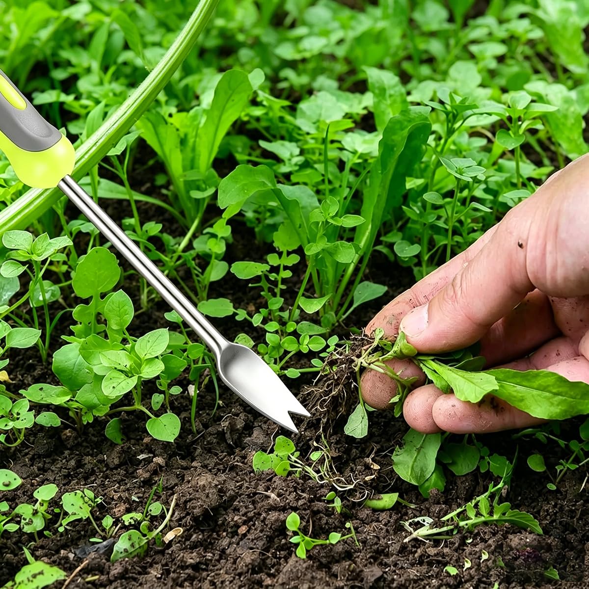 Set di attrezzi da giardino, 10 pezzi, giallo, in acciaio inox, con manici in TPR, guanti antiscivolo e pratica custodia, per uomo e donna