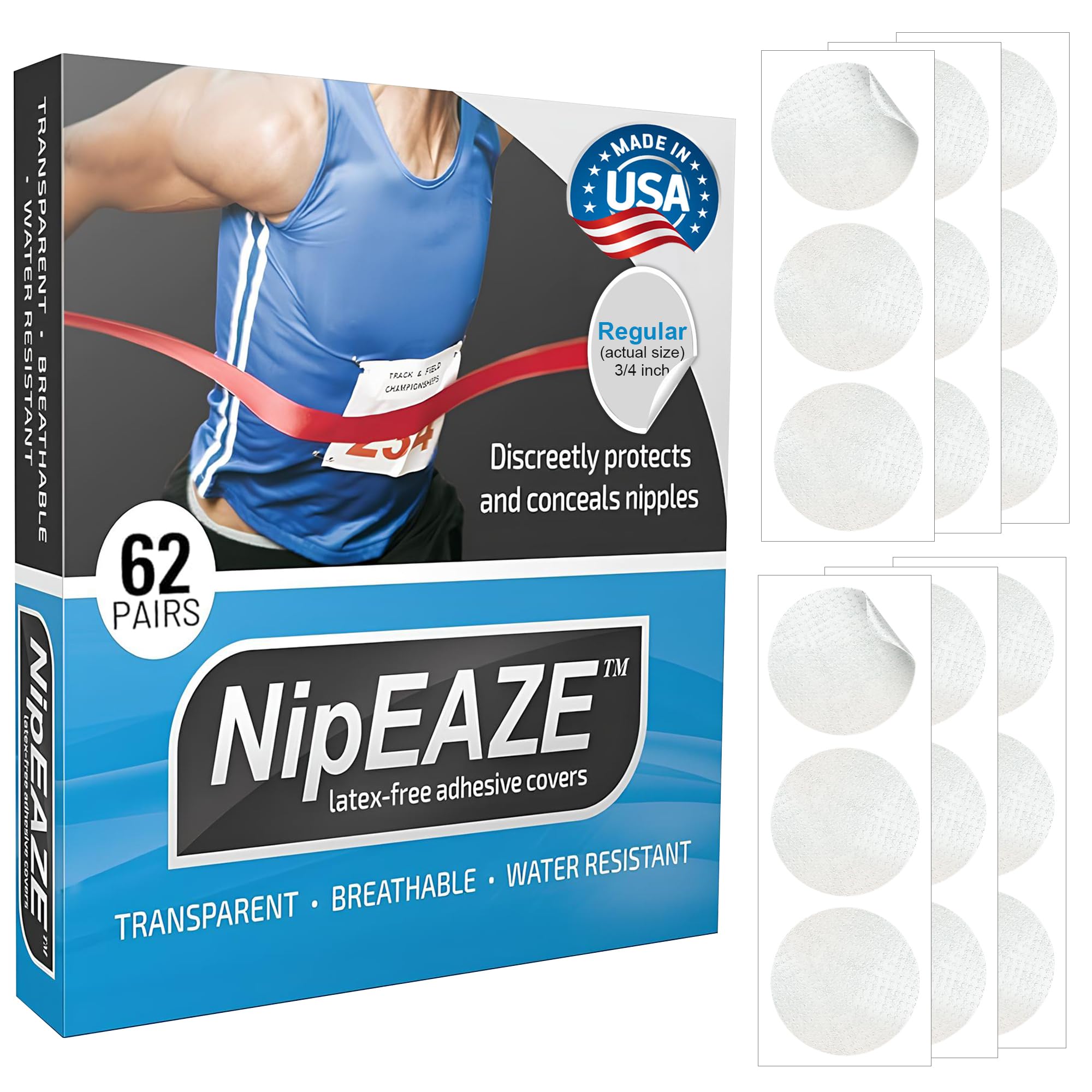 NipEaze - 4pack Value - The Original Transparent Nip Protector - Nipple Chafing Prevention; 62 pairs