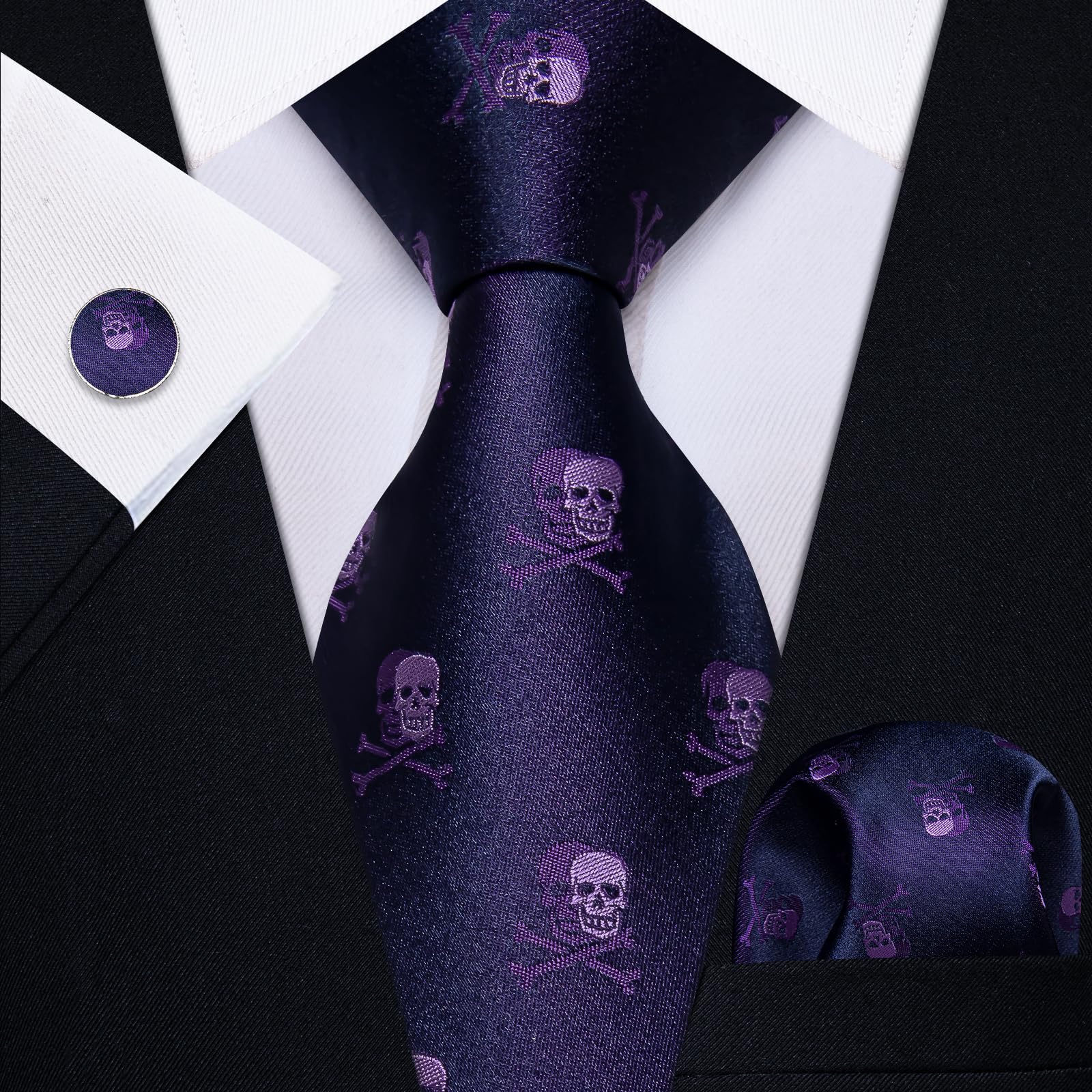 YourTies Halloween Ties for Men Funny Skull Neckties Purple Novelty Tie for Holiday Season Party Gifts