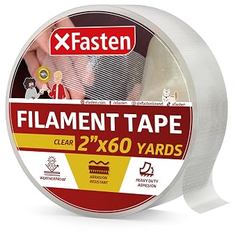 XFasten Heavy Duty Filament Tape 2 Inch by 60 Yards Reinforced Packing Tape, Extreme Fiberglass Reinforced Cross Strapping Tape