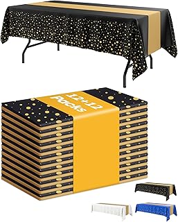 Graduation Decorations Table Cloth for Rectangle Table and Table Runner Set - 12+12 Pack, Plastic Table Cloth Disposable, Black and Gold Tablecloth for Birthday, Wedding, Baby Shower, Christmas