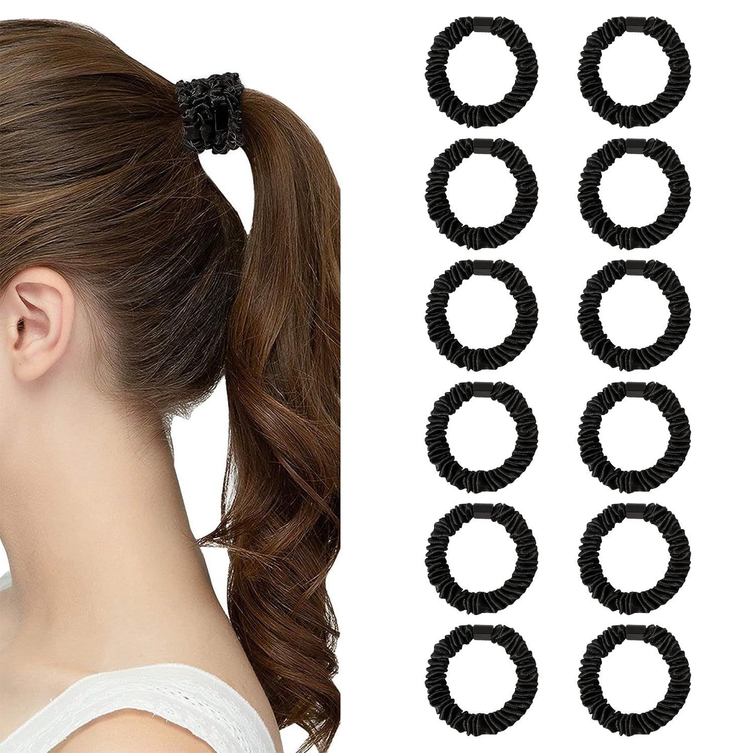 12 Pcs Silk Hair Scrunchies for Women Girls Skinny Scrunchies Set Scrunchies for Women Premium Velvet Scrunchy for Hair Solid Color Elastic Thick Bands