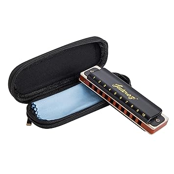 JUAREZ BlackBird JRH10BK Diatonic Professional Blues Harmonica Key of C Scale | 10 Holes 20 Tones | Mouth Organ | Cover - Brass | Comb - ABS | Reed - Phosphor Bronze with Cloth & Case - image, photos