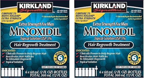 Kirkland Minoxidil 5 porcentaje extra fuerte tratamiento de recrecimiento de pérdida de cabello para hombres, paquete de 2 (suministro de 6 meses)