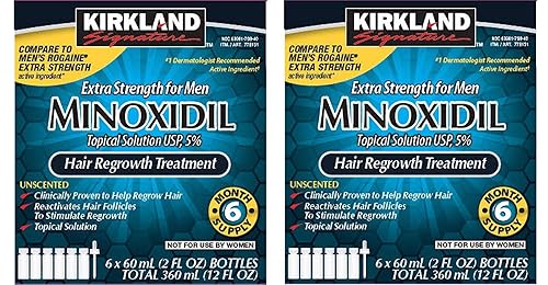 Minoxidil 5% Extra Strength Tratamiento de recrecimiento de pérdida de cabello para hombres, paquete de 2 (suministro de 6 meses)