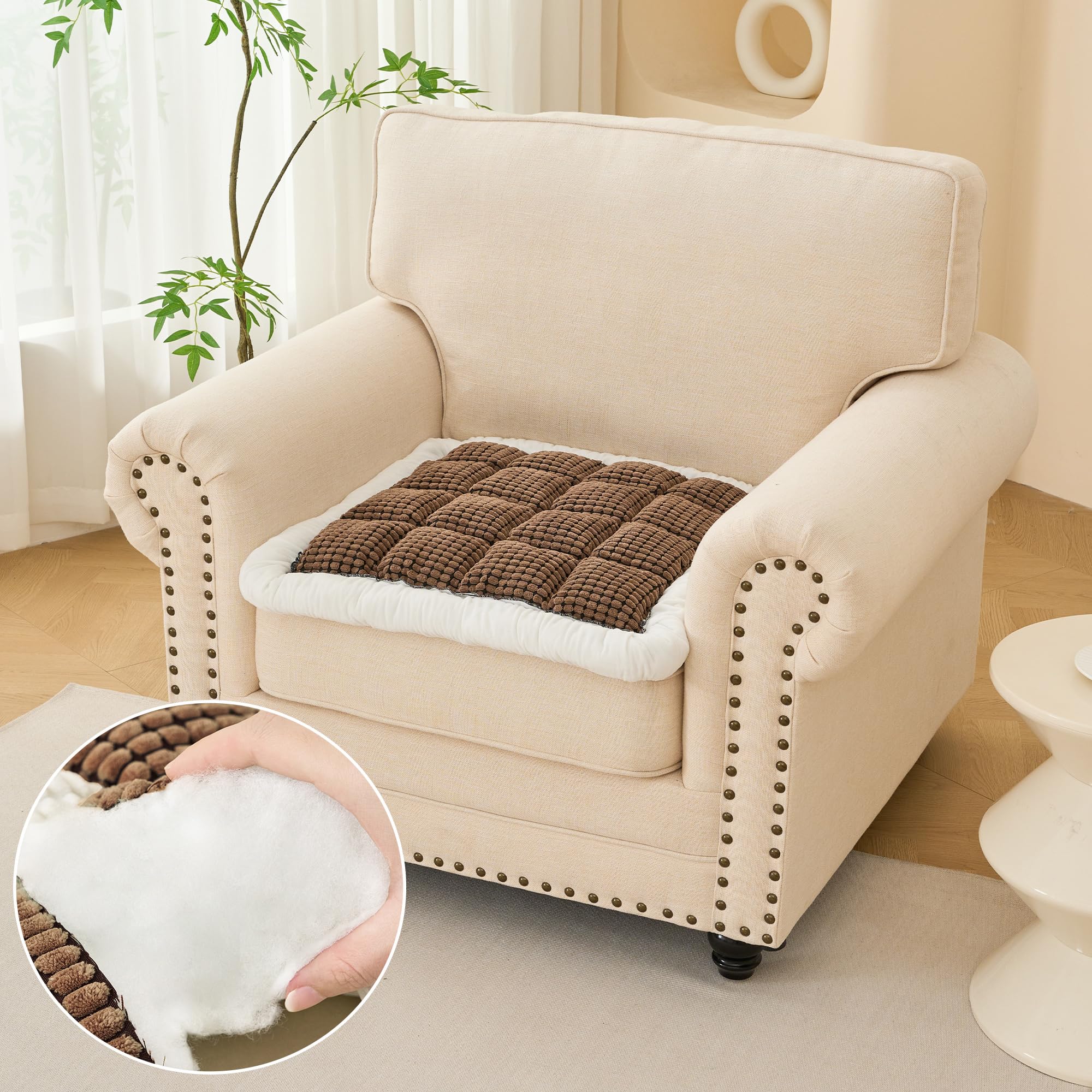 Haohighyoo Couch Cover for Dogs Protector, Washable Funny Plush Pet Sofa Cover, Non-Slip Pet Friendly Single Sofa Cover (Pure Dark Brown, 23.6x23.6 Inch)