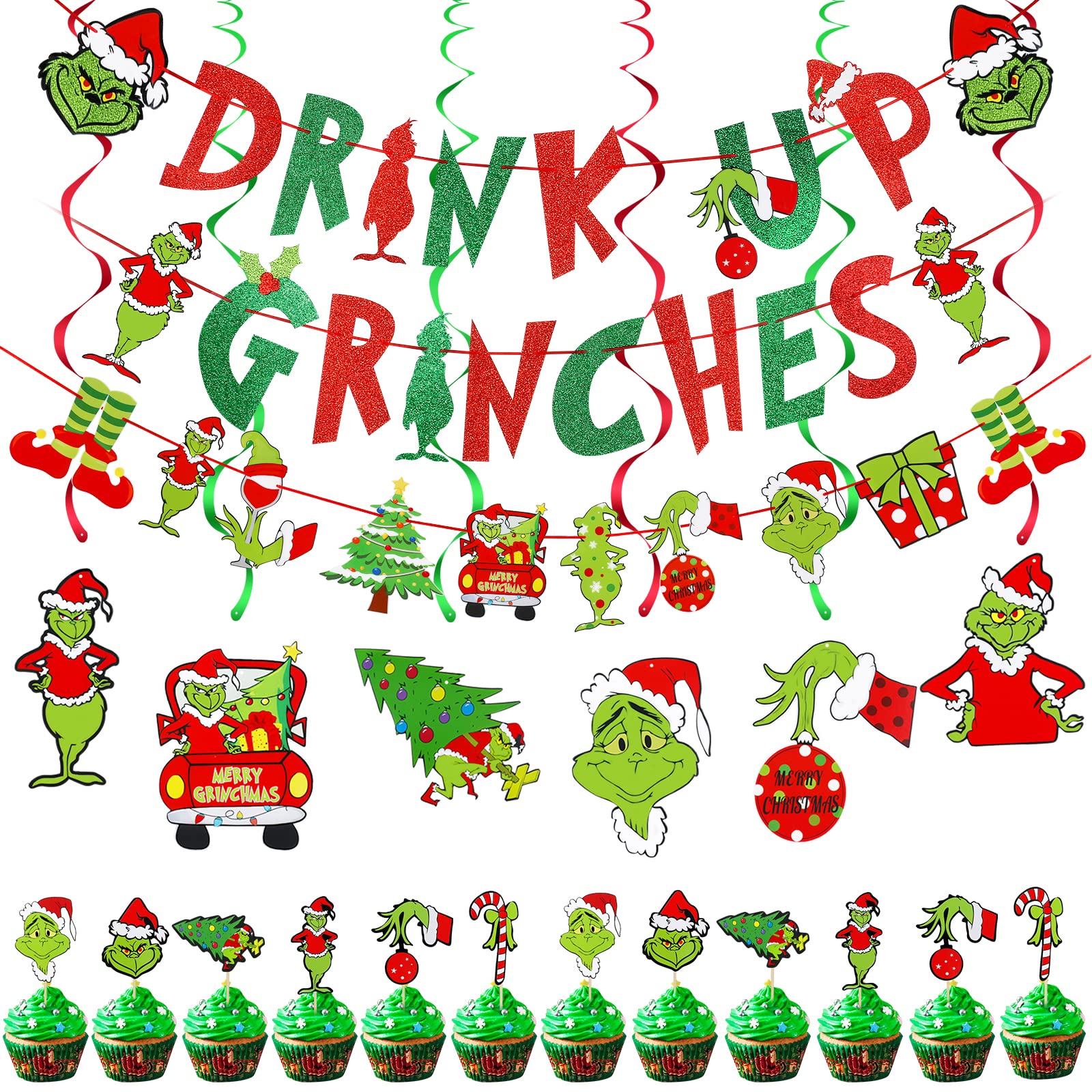 Buy Drink Up Grinches Banner Red Green Glitter Grinch Christmas Banner