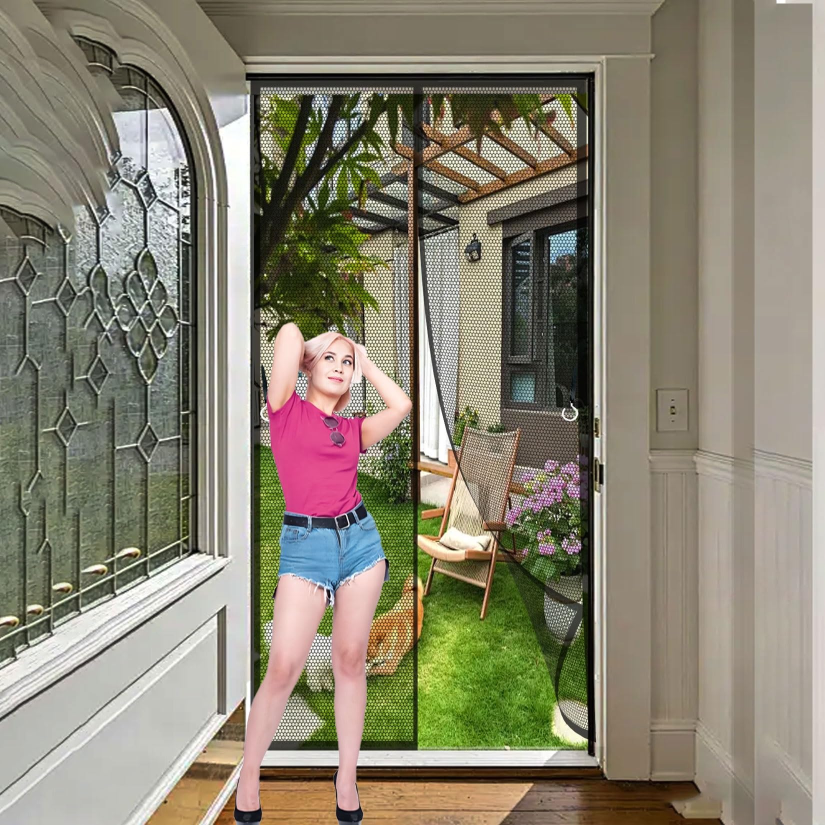 Liujyuan Black Magnetic Screen Door 123 X 235 Cm Full Frame Magic Tape, Powerful Magnets Fly Screen Curtain Lets Fresh Air, Easy To Install Pet And Kid Friendly,