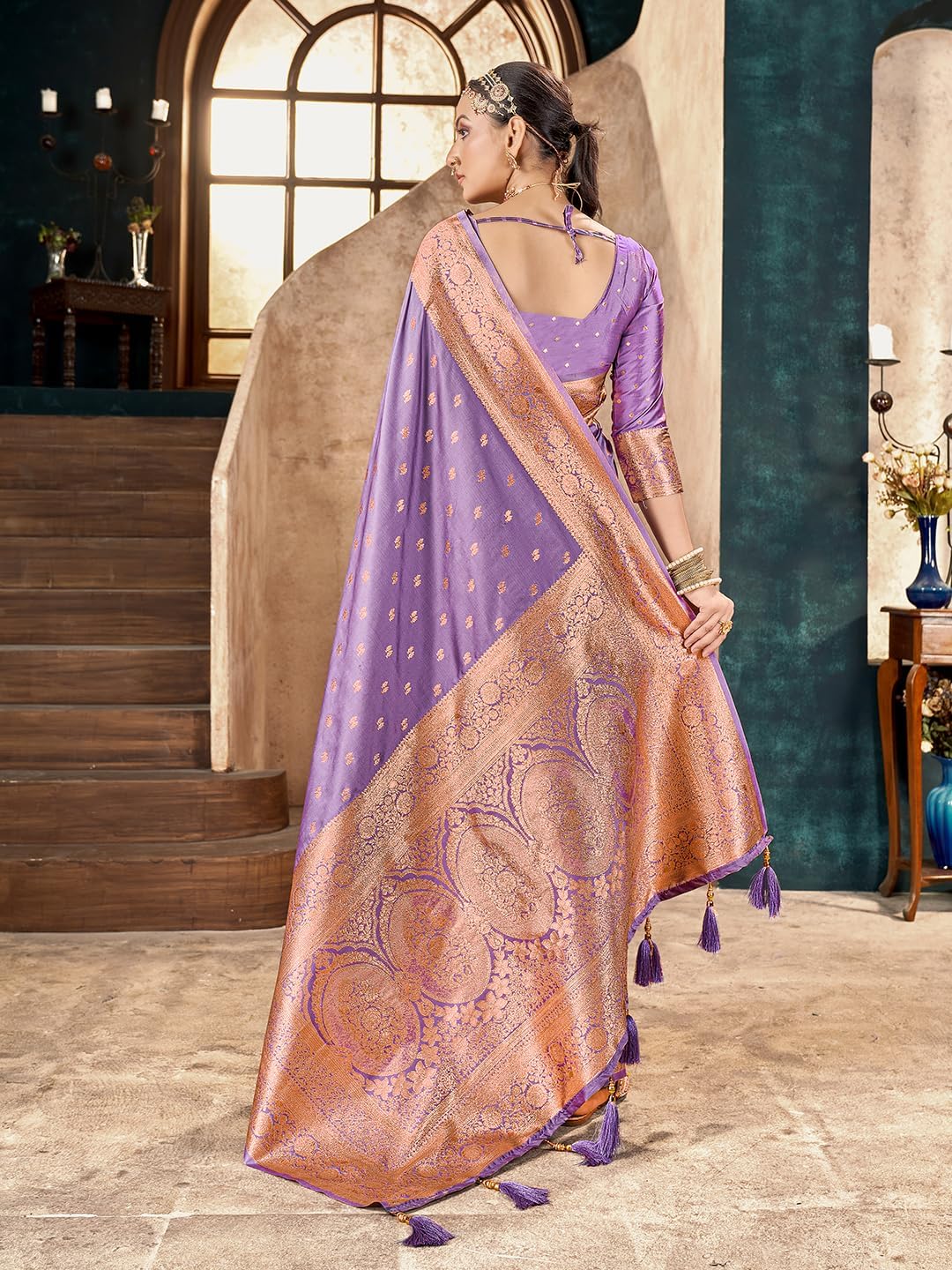 Mehrang Cotton Banarasi Silk Saree for Women With Unstitched Blouse Piece