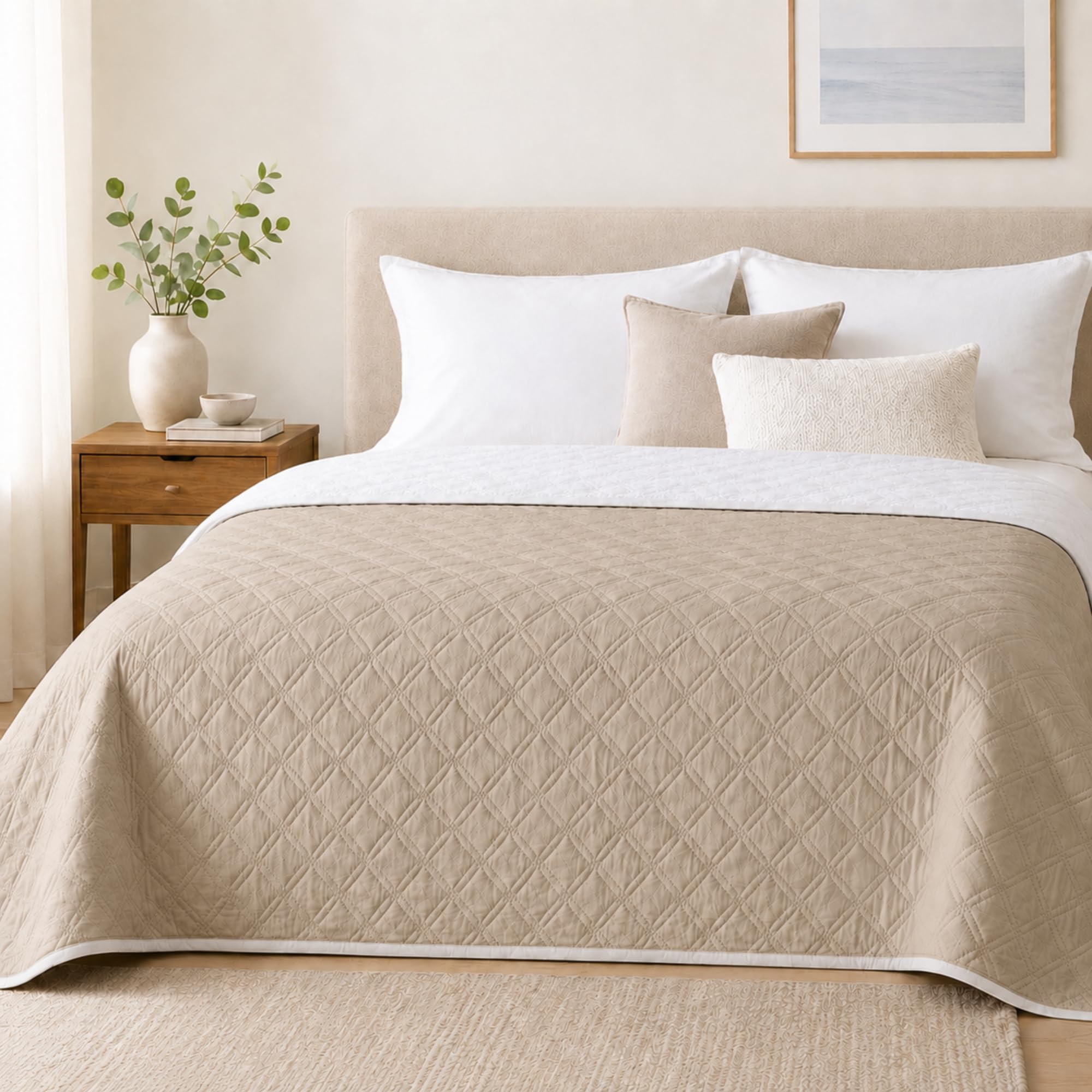VKZ Trapuntino Matrimoniale Leggero, Piumino Estivo per Letto Matrimoniale, Trapunta Leggera Primaverile ed Estiva, Coperta Trapuntata,Beige/panna