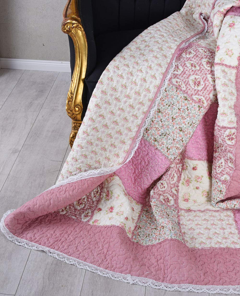 Kds028 Palazzo koc patchworkowy Shabby Quilt, 150 x 200 cm, narzuta pikowana