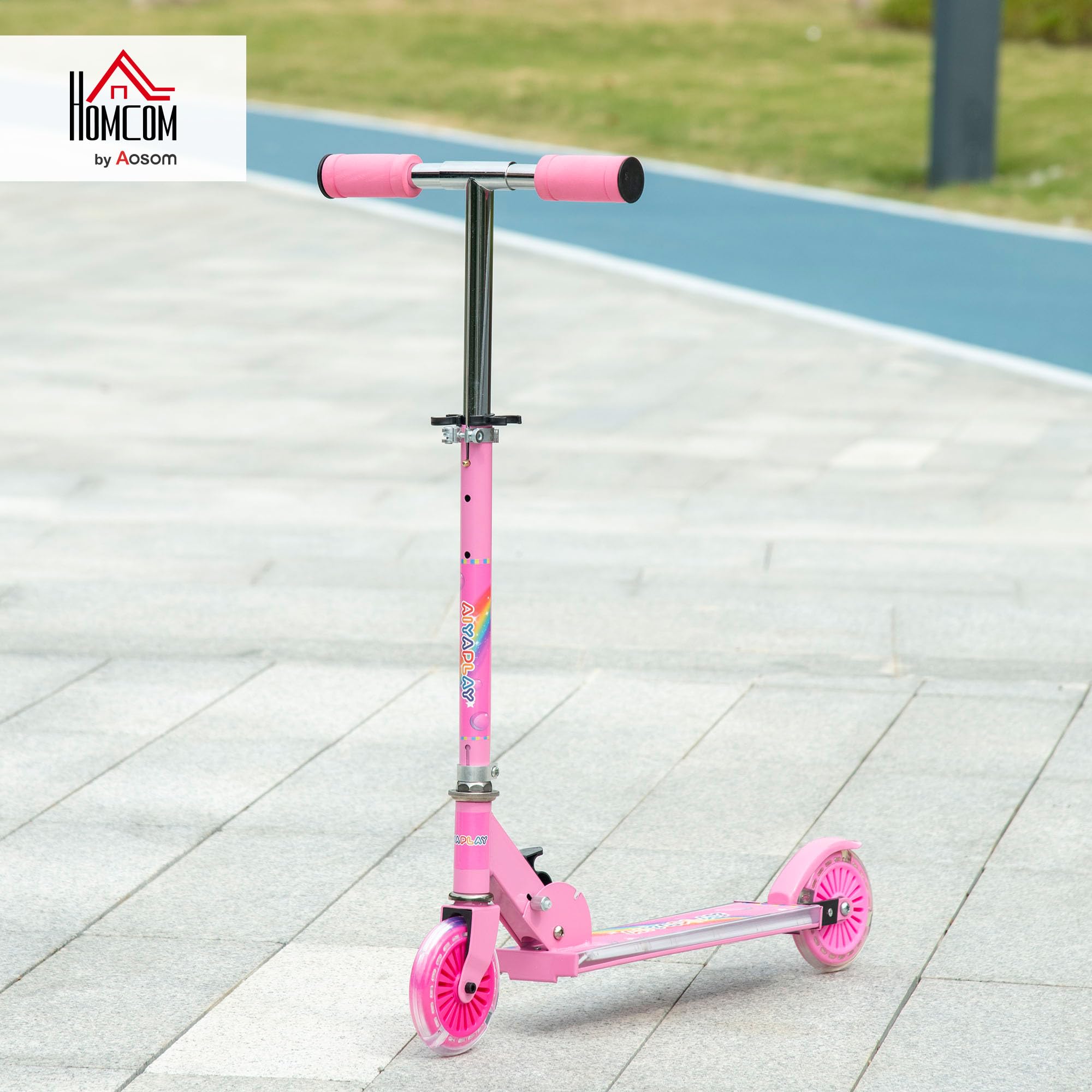 HOMCOM Trottinette pour Enfants de 3 à 7 Ans Pliable Roues Lumineuses en PU, 12 LED, Musique, Hauteur Guidon réglable sur 4 Niveaux, Frein à Friction