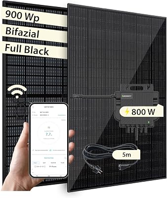 VALE Balkonkraftwerk Bifazial 900 Wp Full Black - Growatt Neo 800M-X Wechselrichter - Solarpanel Set - 5m AC-Kabel - inkl. App-Steuerung