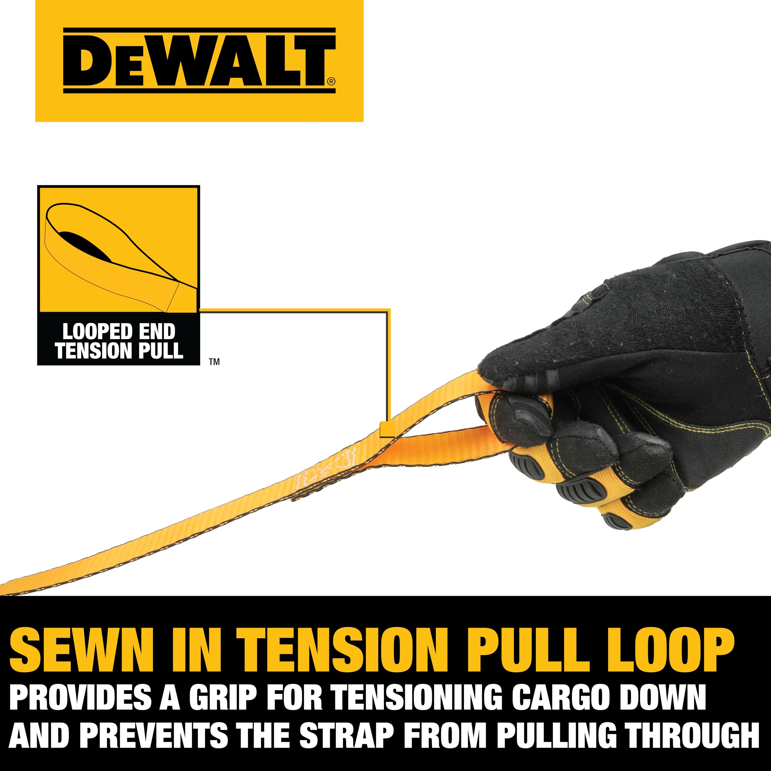 DEWALT DXBC90046 - Cinghie di ancoraggio di alta qualità, 3,2 x 3,2 cm, carico di lavoro sicuro 303,9 kg, resistenza alla rottura 0,9 kg, confezione da 2