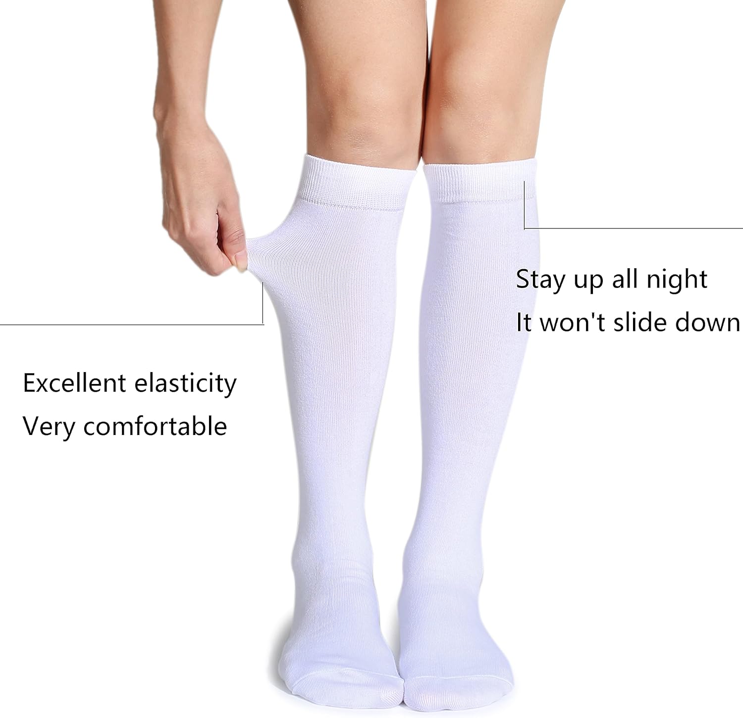 Leotruny 3 Pairs Women's Cotton Opaque Knee High Socks 7-13 C06-3 Pairs White Black Gray