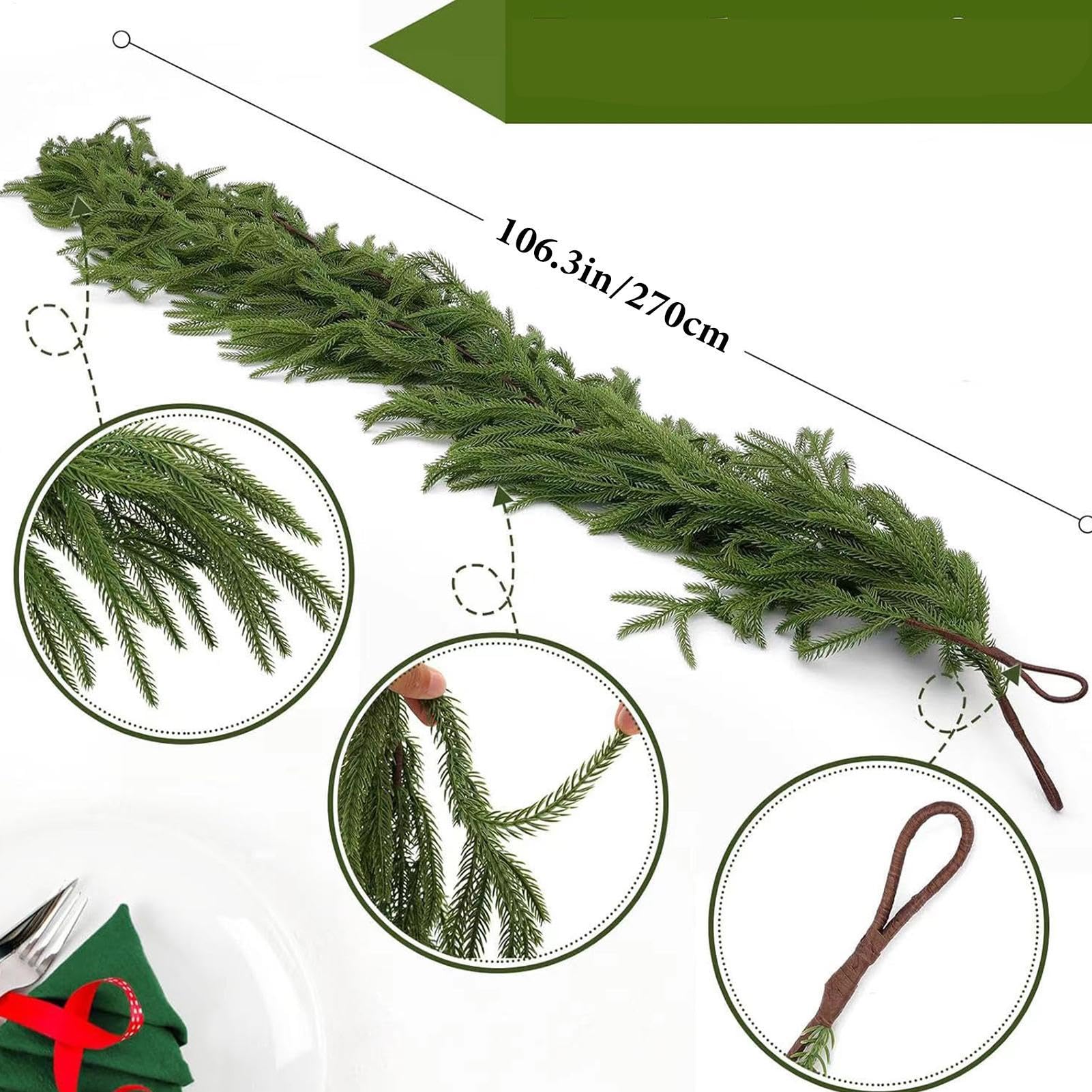 Garland de Navidad para barandilla de escaleras, Corona de Pino Artificial
