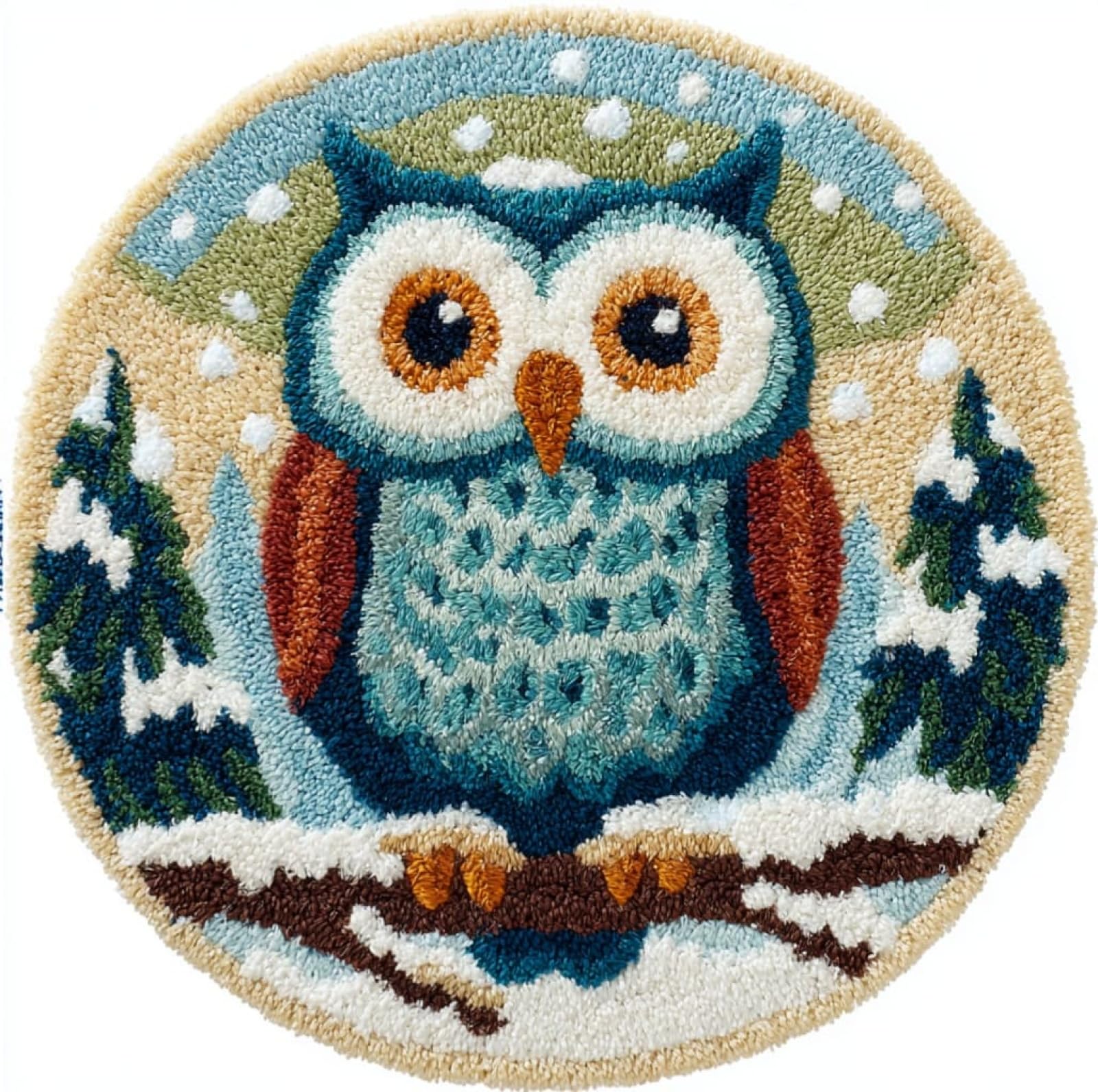 WallustrioaW Latch Hook Rug Kits for Adults Beginners,Snowy Tree Branches and Owls,DIY Craft Doormat Carpet Making Kit Tapestry Gift Home Decorations,50x50cm