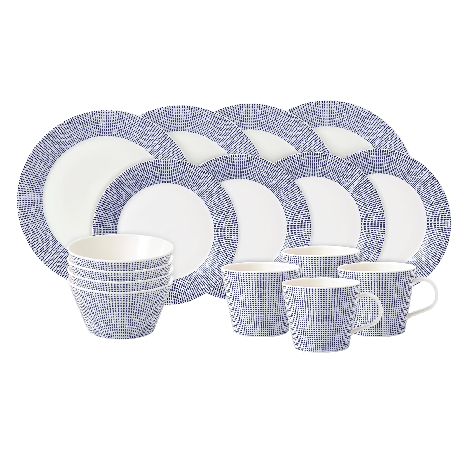 Royal Doulton Dinner Set, Stoneware, Designed to Mix & Match, 1815 Pacific Dinnerware Set, Blue Dots, 16 Piece Set