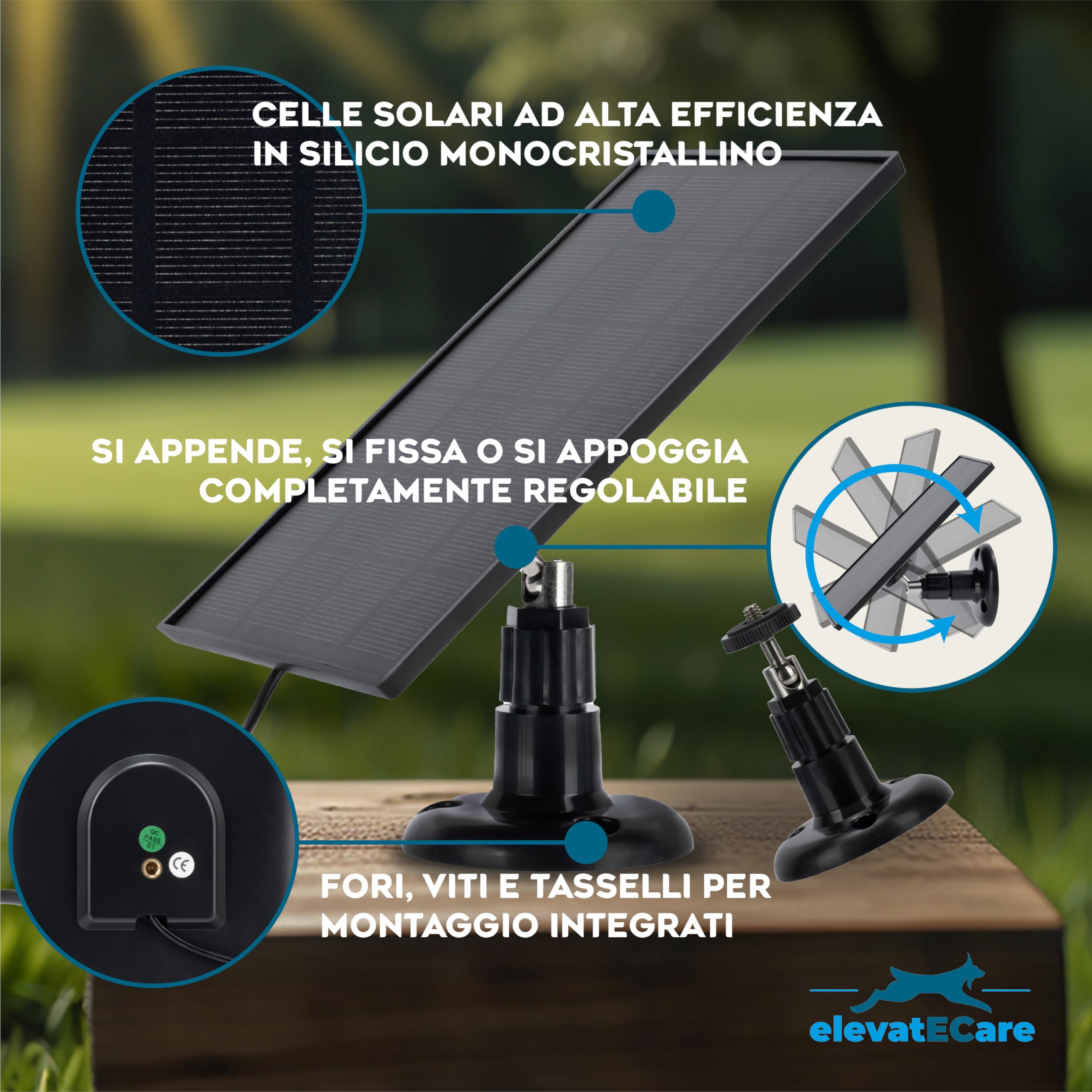 Pannello Solare Portatile Micro USB 3W – Alta Efficienza 23%, con Supporto 360°, per Luci LED, Powerbank, Emergenza
