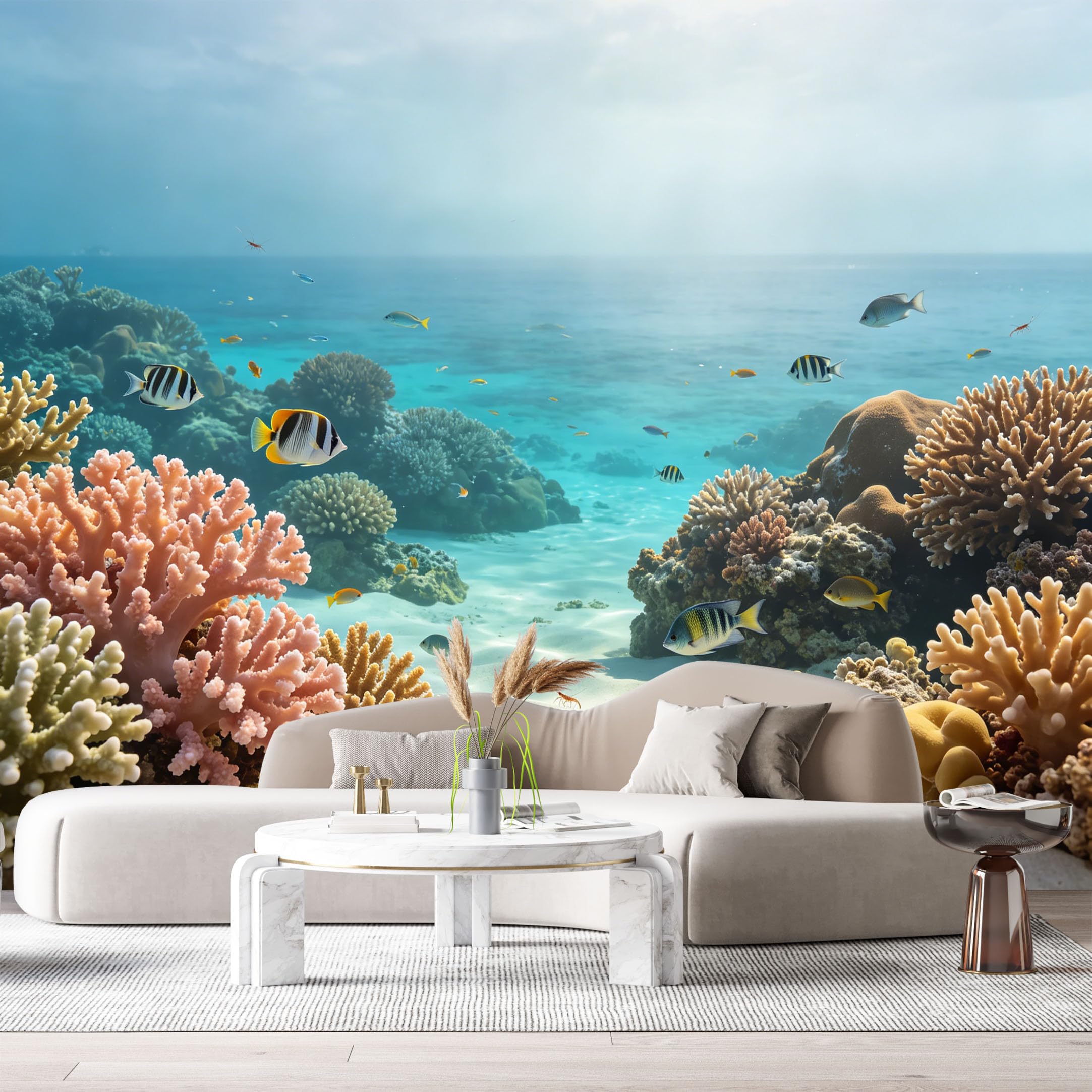 Custom Size Wall Murals Ocean Marine Tropical Coral Reef Underwater Fish SelfAdhesiveWall Fabric Removable Wallpaper Wall Decor for Living Room Bedroom Bathroom