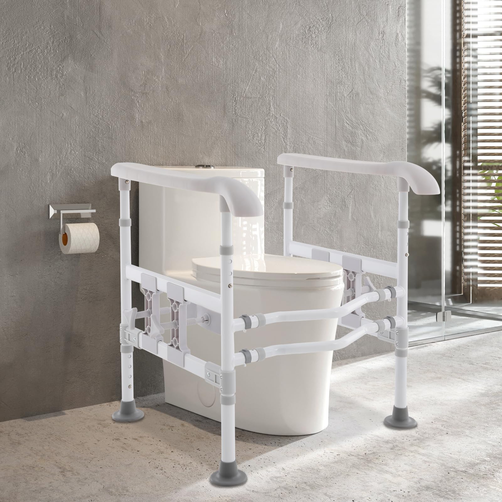 Barandilla de seguridad para inodoro, 60 x 50 x 14,5 cm, marco de seguridad para inodoro con altura y ancho ajustables para personas mayores, se puede utilizar en baños, hospitales, hogares de