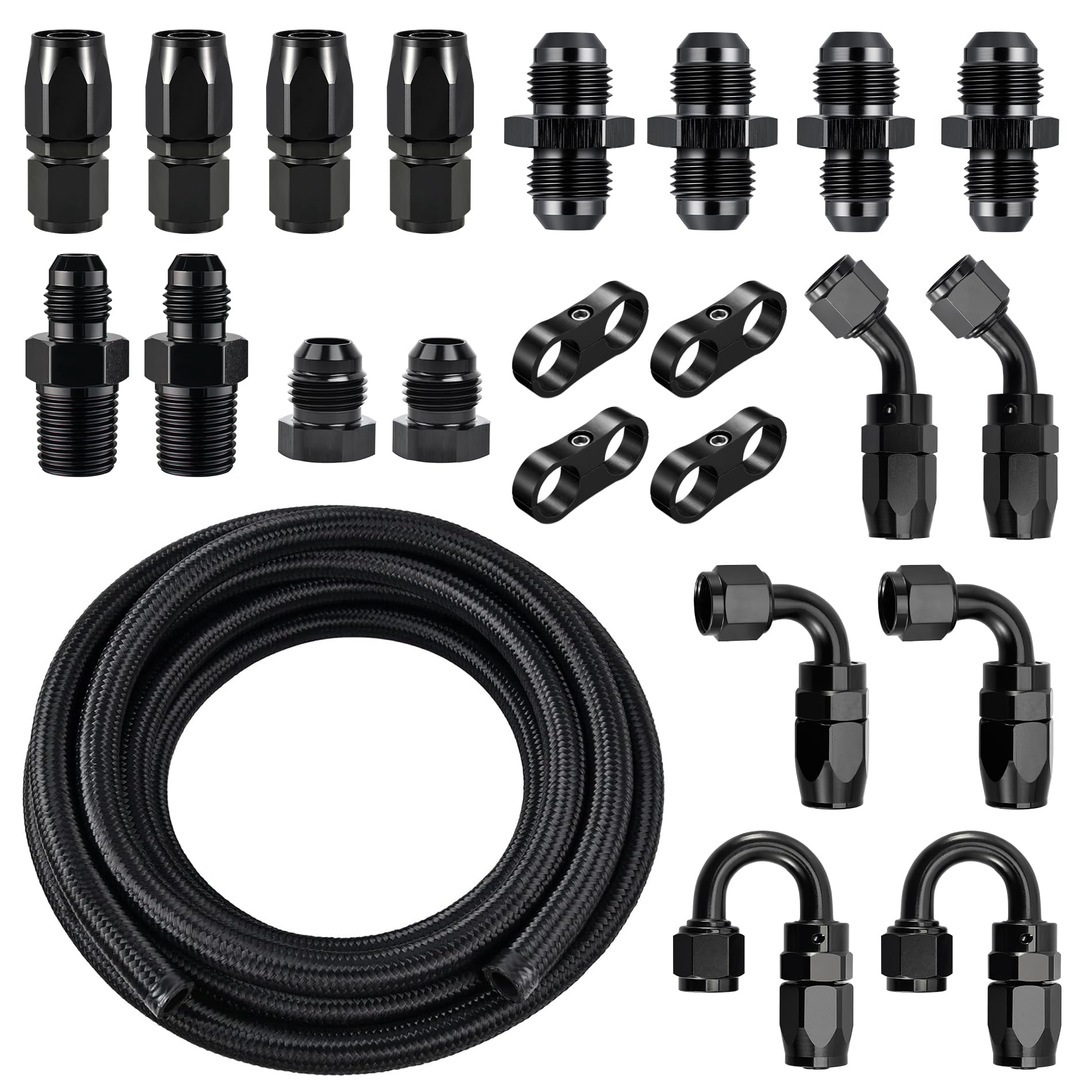 EVIL ENERGY10AN Fuel Line Kit, 10AN Hose Nylon Stainless Steel Braided Fuel Line Fitting Kit CPE 16FT-image-21