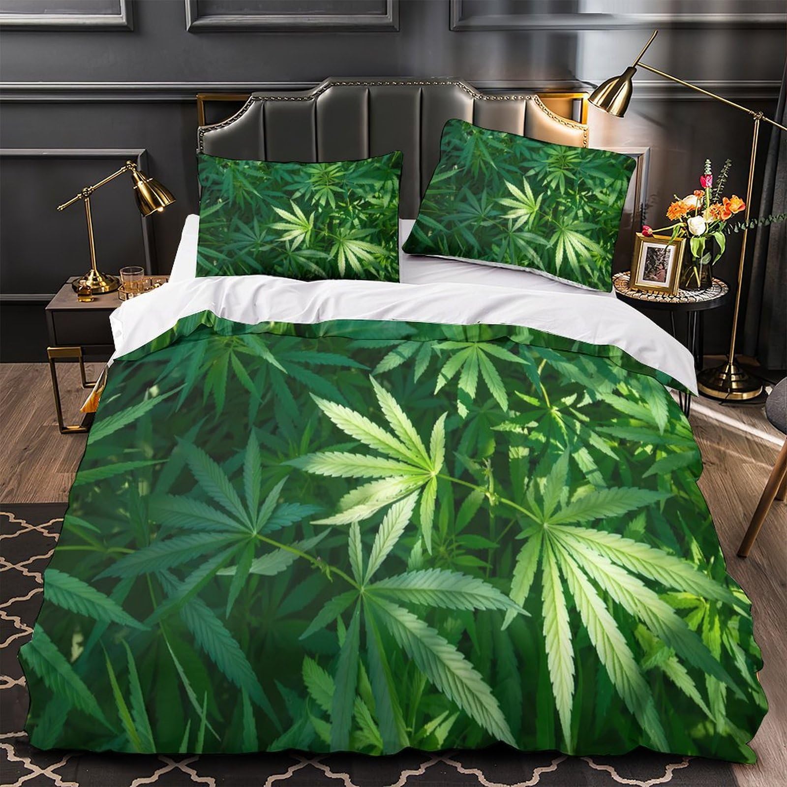 Housse de couette cannabis 140x200cm avec taie d'oreiller pour lit simple ado