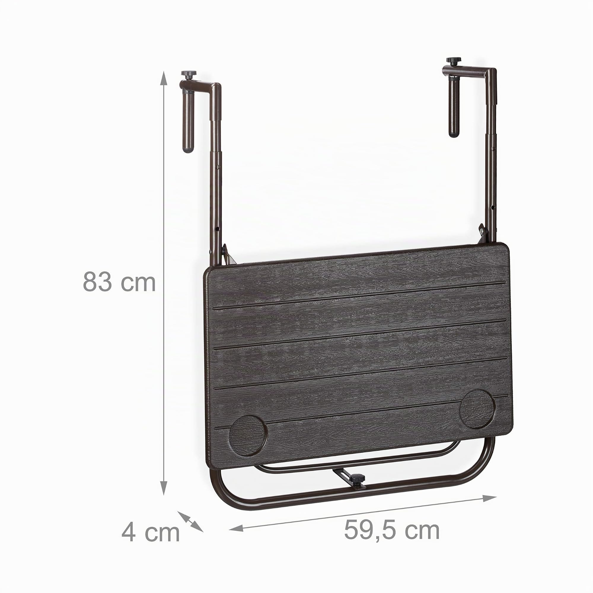 Relaxdays Tavolino Pieghevole Balcone, Tavolo da Appendere Ringhiera Altezza Regolabile Resistente Intemperie, Marrone