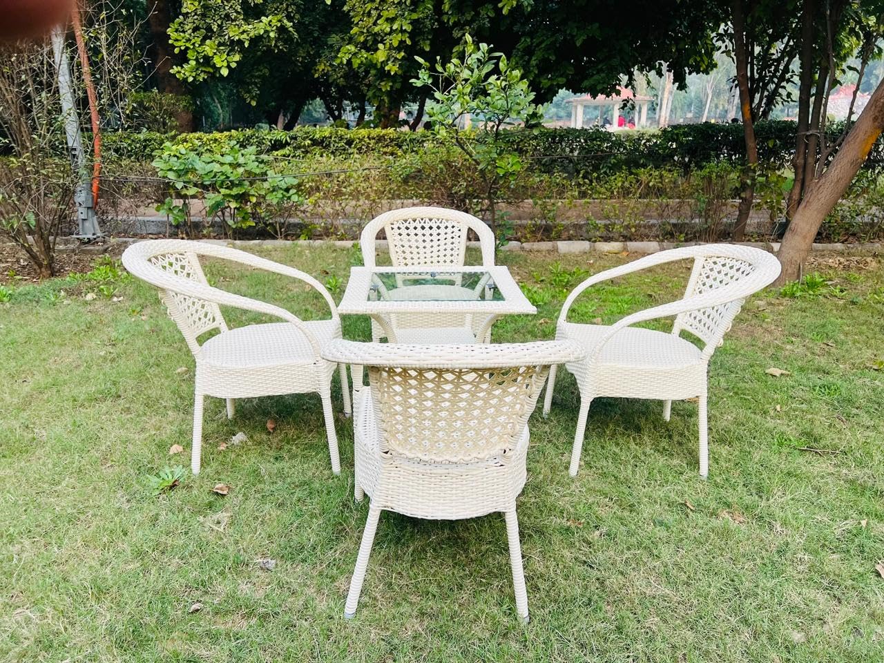 Outdoor and Indoor Wicker Set, 4 Chair and 1 Glass Table, Garden Dining Set Table and Chair, uv Protected Powder Coated Frame-image-49