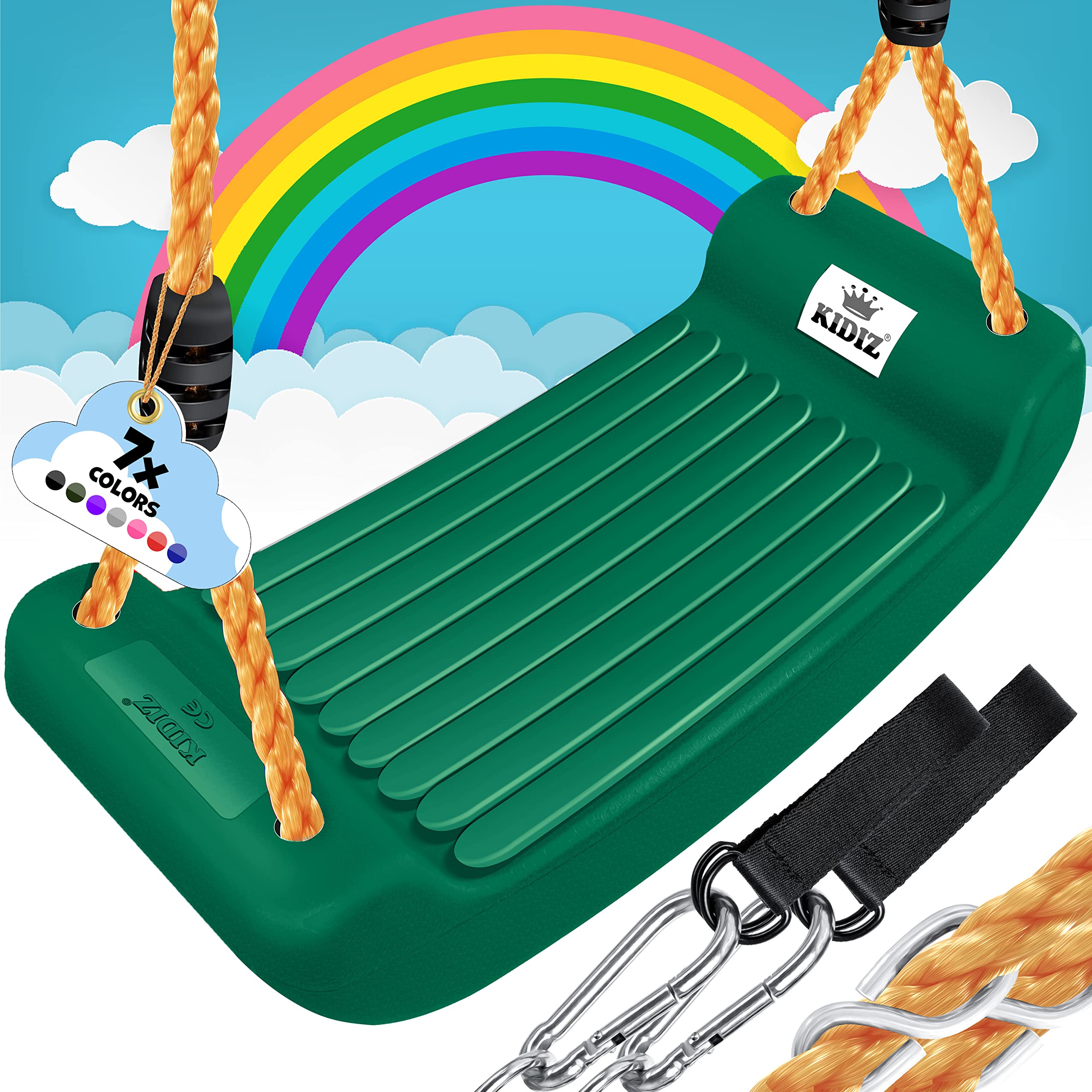 KIDIZ® Schaukel Garten Kinderschaukel Outdoor & Indoor Schaukelsitz | Schaukelbrett Set inkl. Zubehör | Brettschaukel für Kinder zum Schaukeln aus Kunststoff | höhenverstellbar & rutschfest, Grün