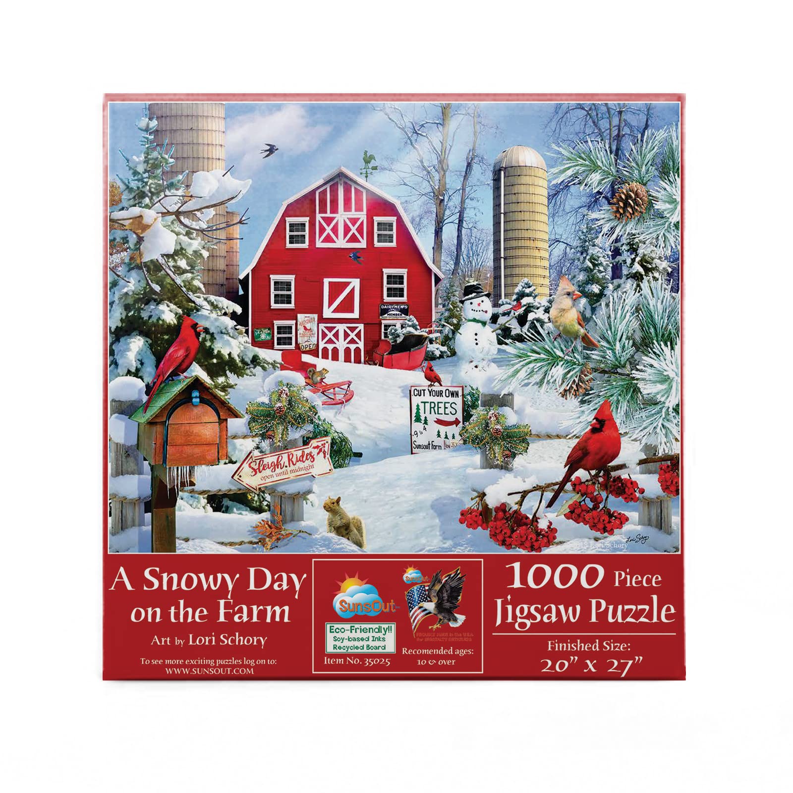 SUNSOUT INC - A Snowy Day on The Farm - 1000 pc Jigsaw Puzzle by Artist: Lori Schory - Finished Size 20" x 27" Christmas - MPN# 35025