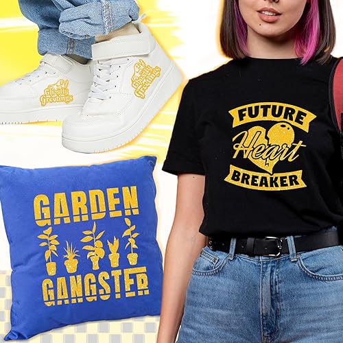 Miniatura 16 de WRAPXPERT Rollo de vinilo de transferencia de calor HTV con purpurina de cobre, vinilos HTV holográficos con purpurina, vinilo para planchar