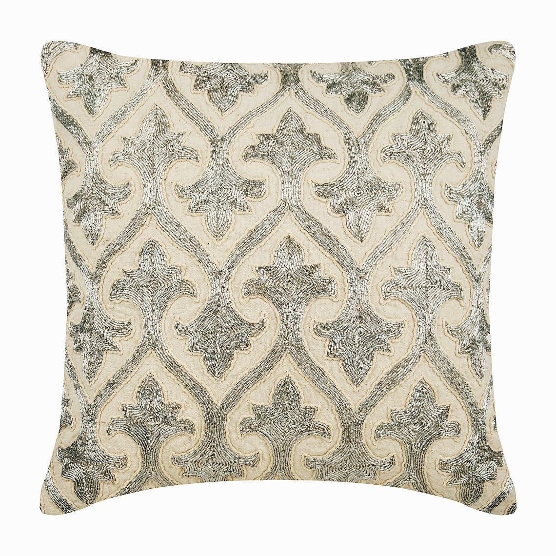 The HomeCentric Contemporary Silver Decorative Cushion Covers, 65x65 Linen Cushioncase, Silver Zardosi Embroidery Cushion Cover, Beige Cushion Covers Pack of 2, 65x65 cmModern - Silver Twinkles — image 1